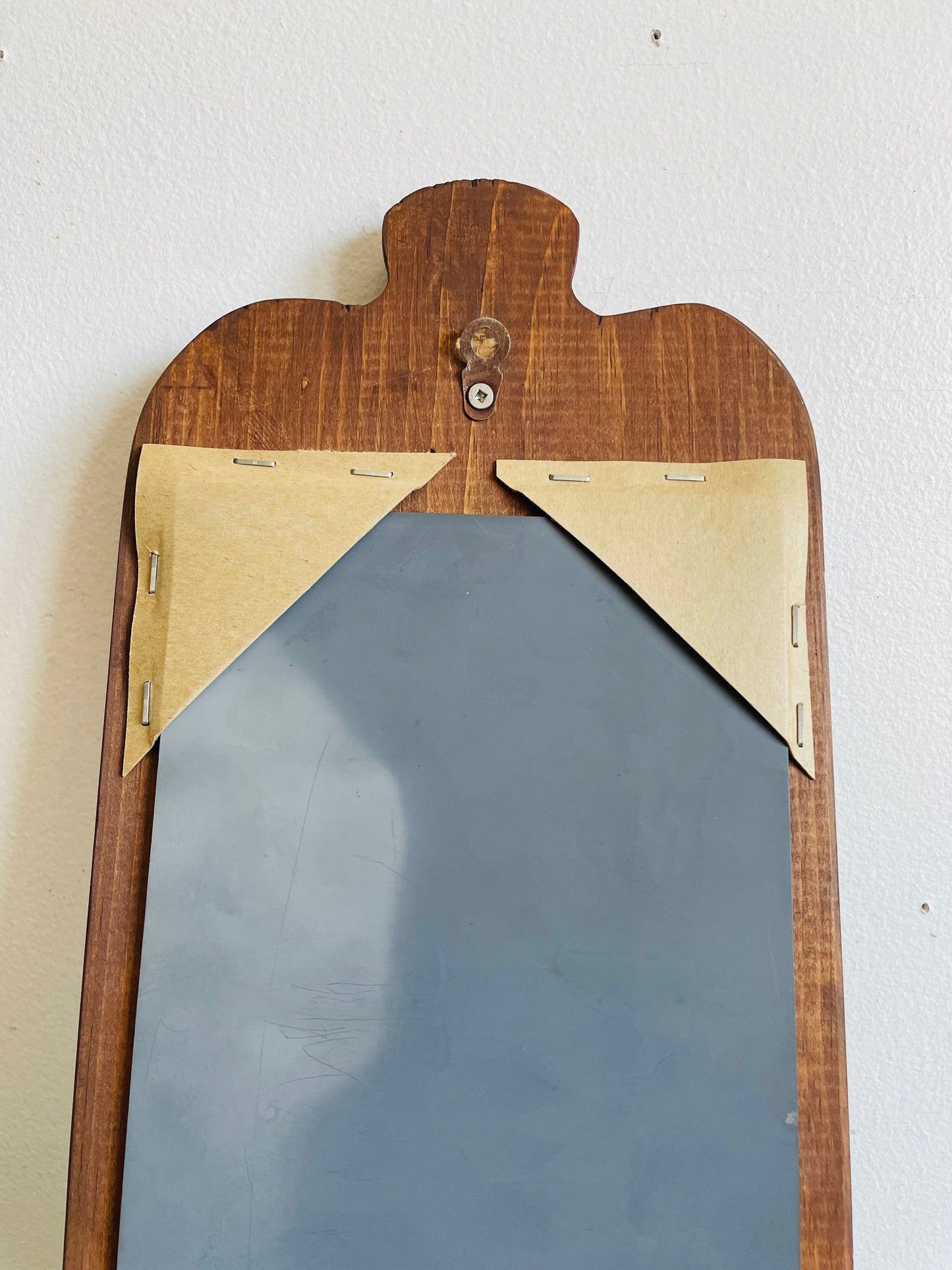 Vintage Organic Wavy Shaped Wood Mirror with Shelf Ledge #1 - 2 Feet Long - No Shipping