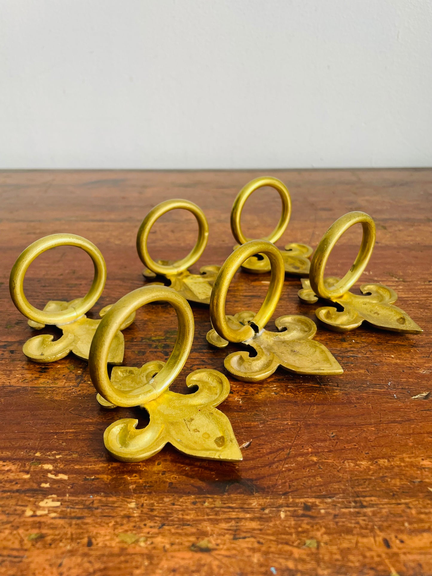 Vintage Brass Fleur de Lis / Lys Napkin Ring Holders - Set of 6