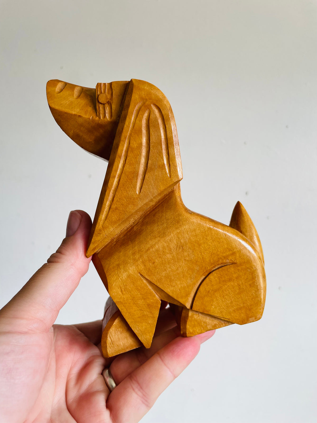 Vintage Carved Wood Hound Dog Bookends - Set of 2