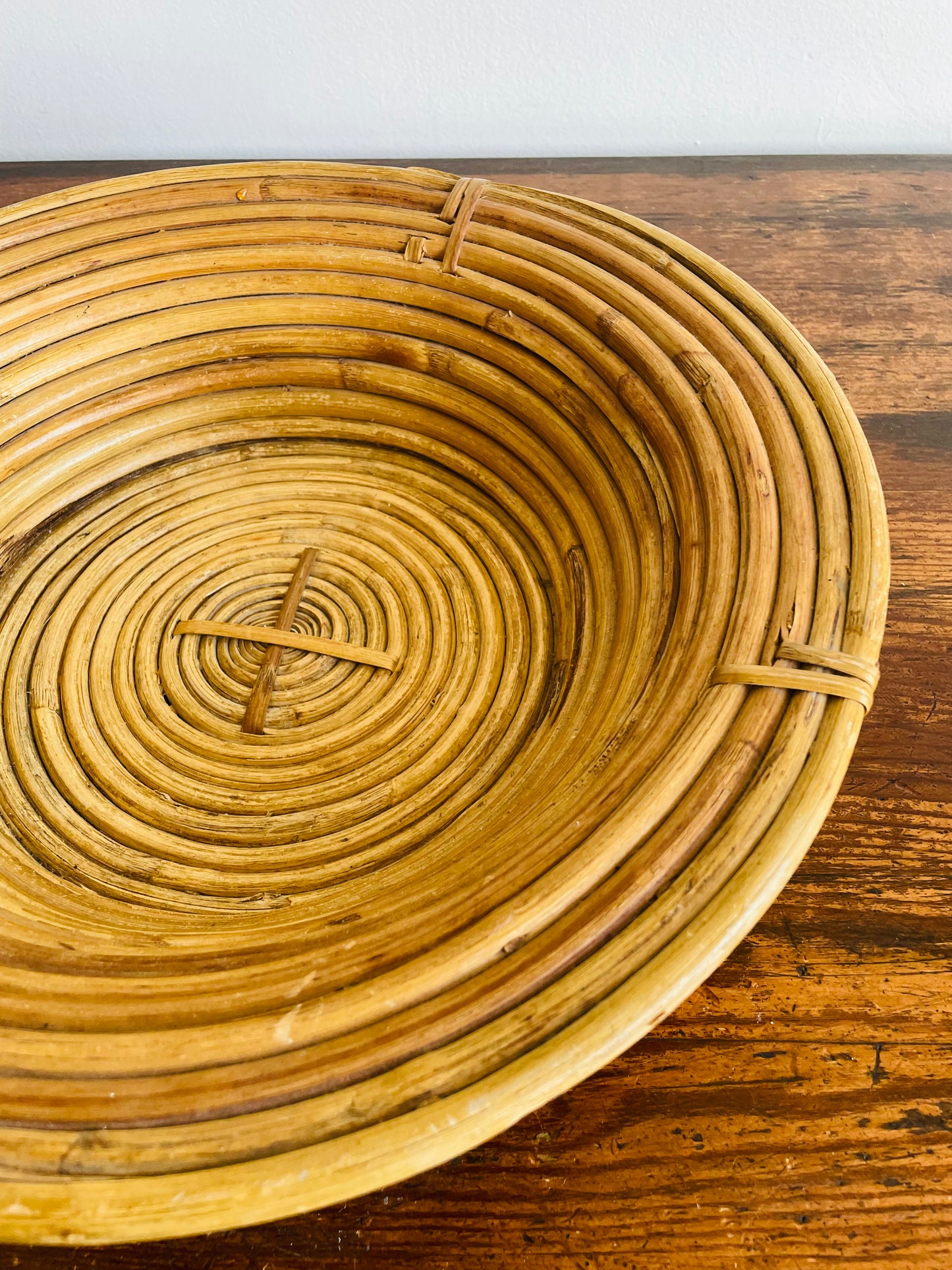 Giant Coiled Rattan Cane Wooden Bowl