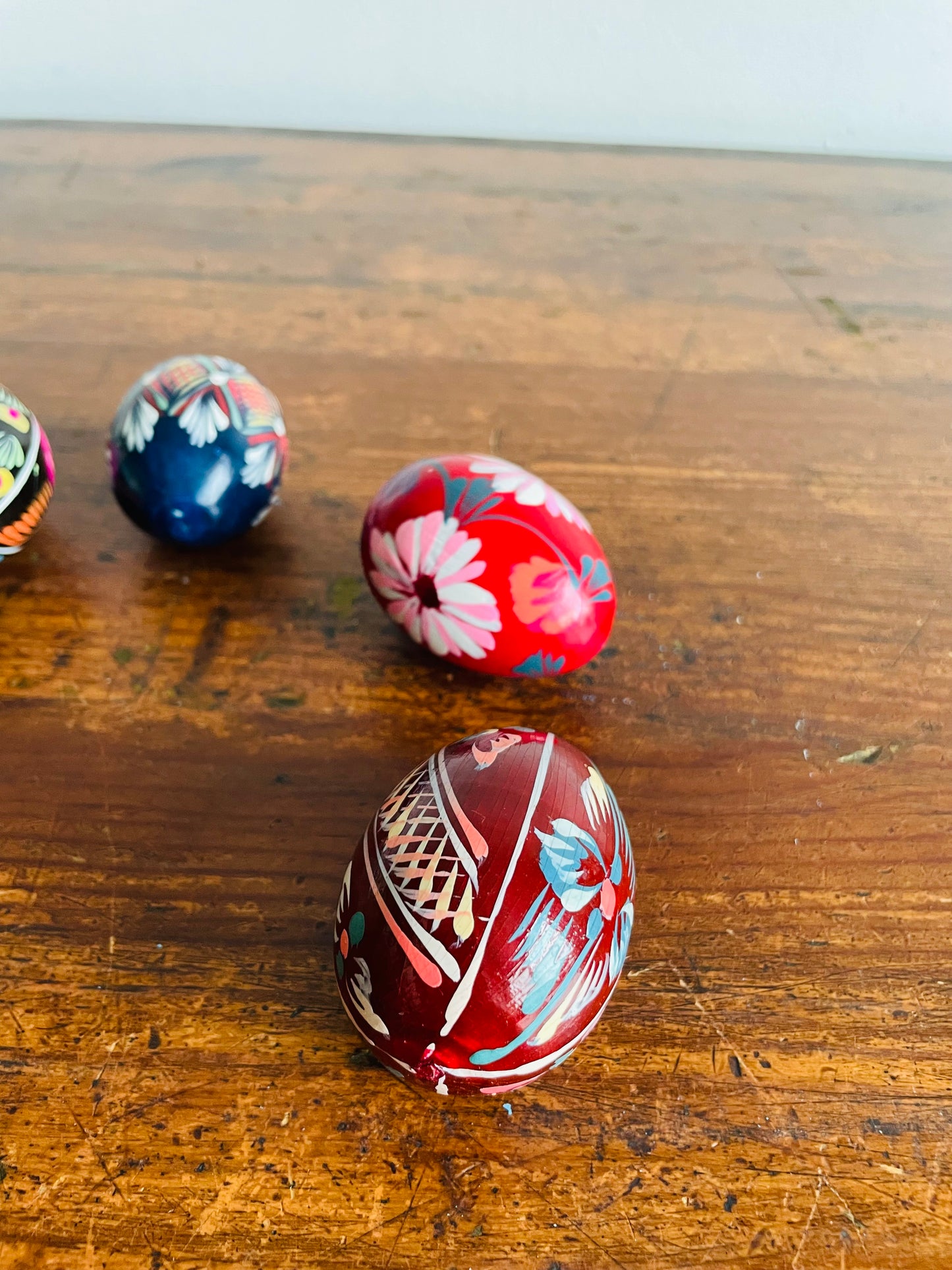 Hand Painted Wood Eggs with Various Designs - Set of 4