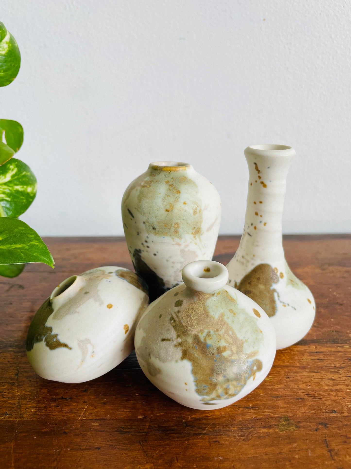Vintage Beautiful Smooth Studio Art Pottery Handmade Bud Vase Sculptural Cluster of 4 Vessels - B. Jones Artist Signed