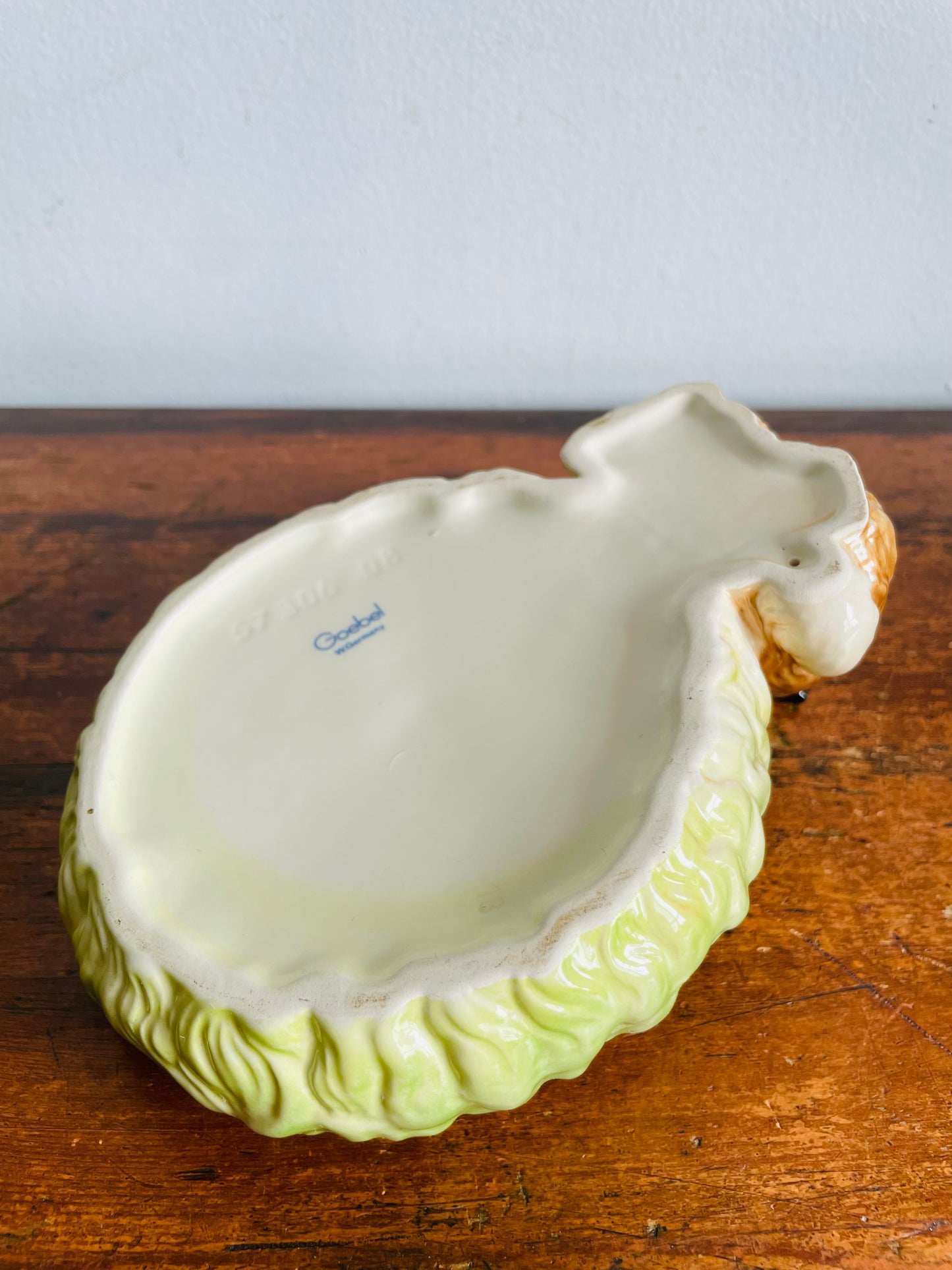 Vintage Goebel West Germany Adorable Brown Bunny Rabbit with Green Cabbage Trinket Jewellery Bowl Dish