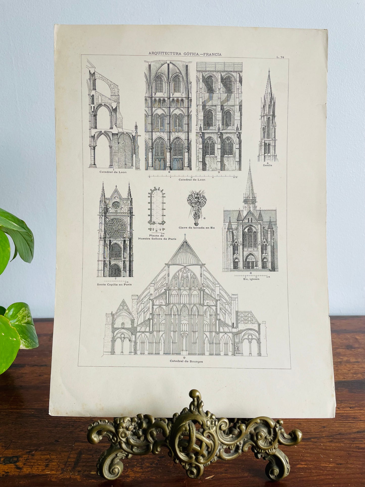 Gothic Architecture of France Page Print from Book # 2 - Found in Lisbon, Portugal