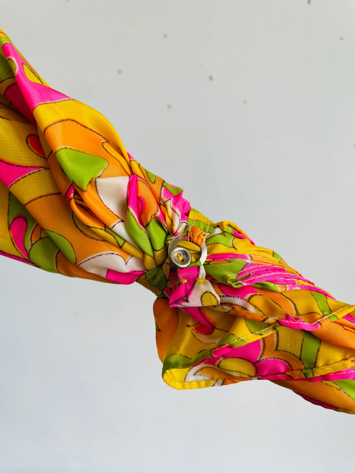 Vintage 1960s Bright, Groovy & Psychedelic Parasol Rain Umbrella - 100% Nylon - Japanese Writing on Tag