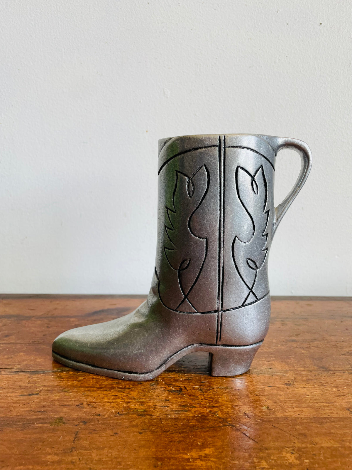 Vintage Metal Wilton Armetale Breakin' The Noggin Equestrian Western Cowboy Boot Novelty Beer Mug Stein, Pitcher, Makeup Brush Holder, Vase, Etc.