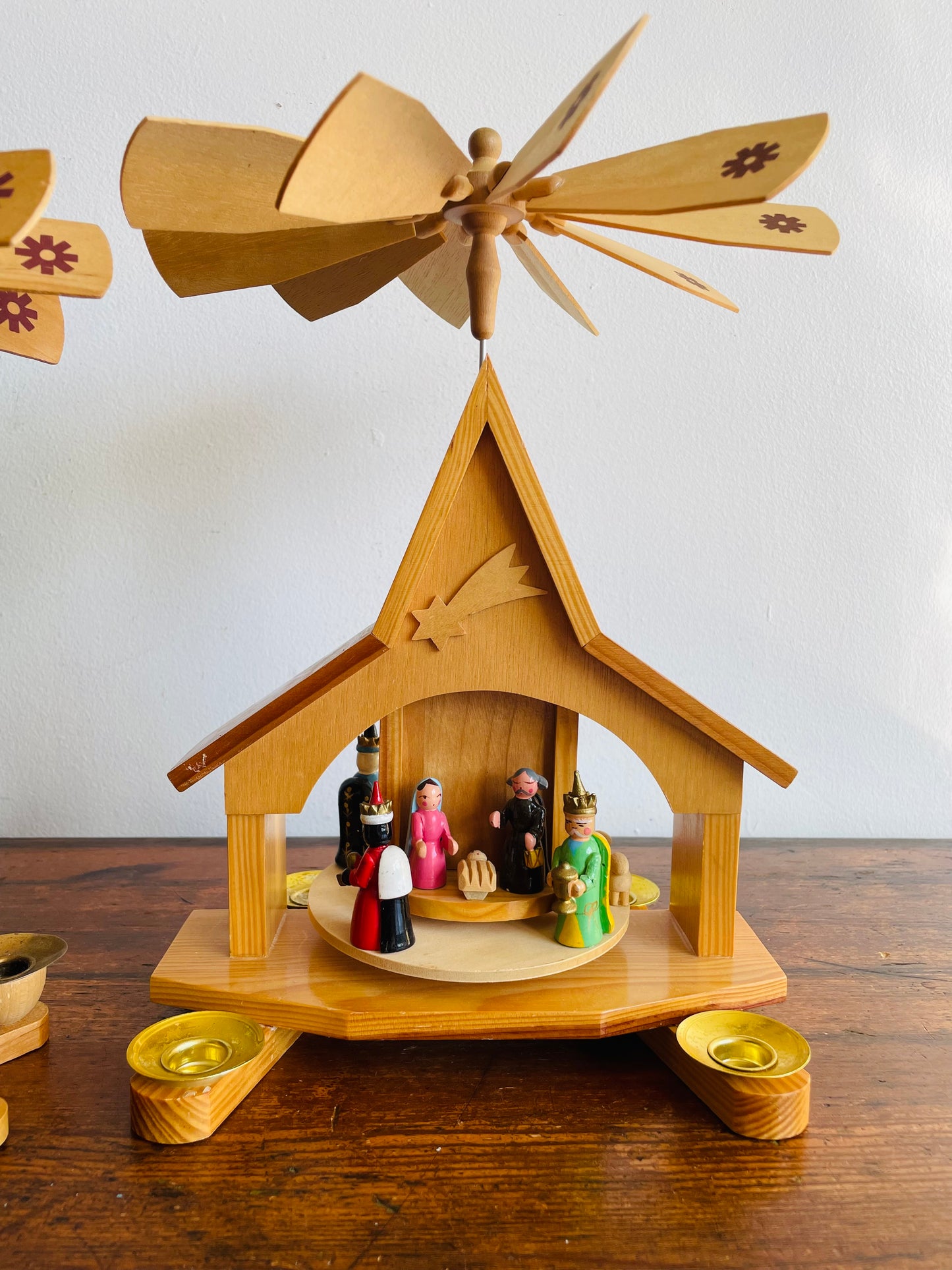 Wooden Christmas Pyramid Nativity Candle Carousel - Made in Taiwan