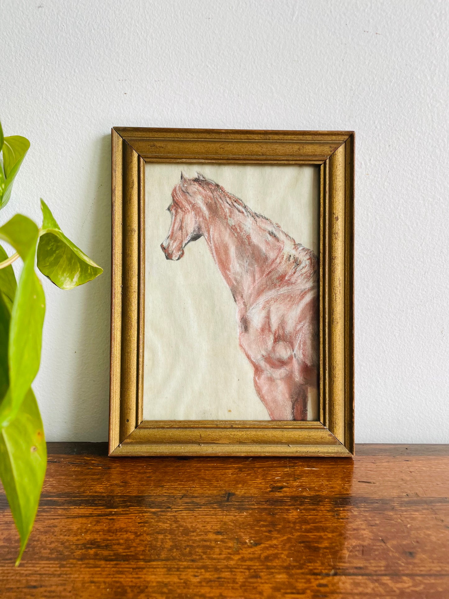 Original Art Framed Pastel Sketch of Horse