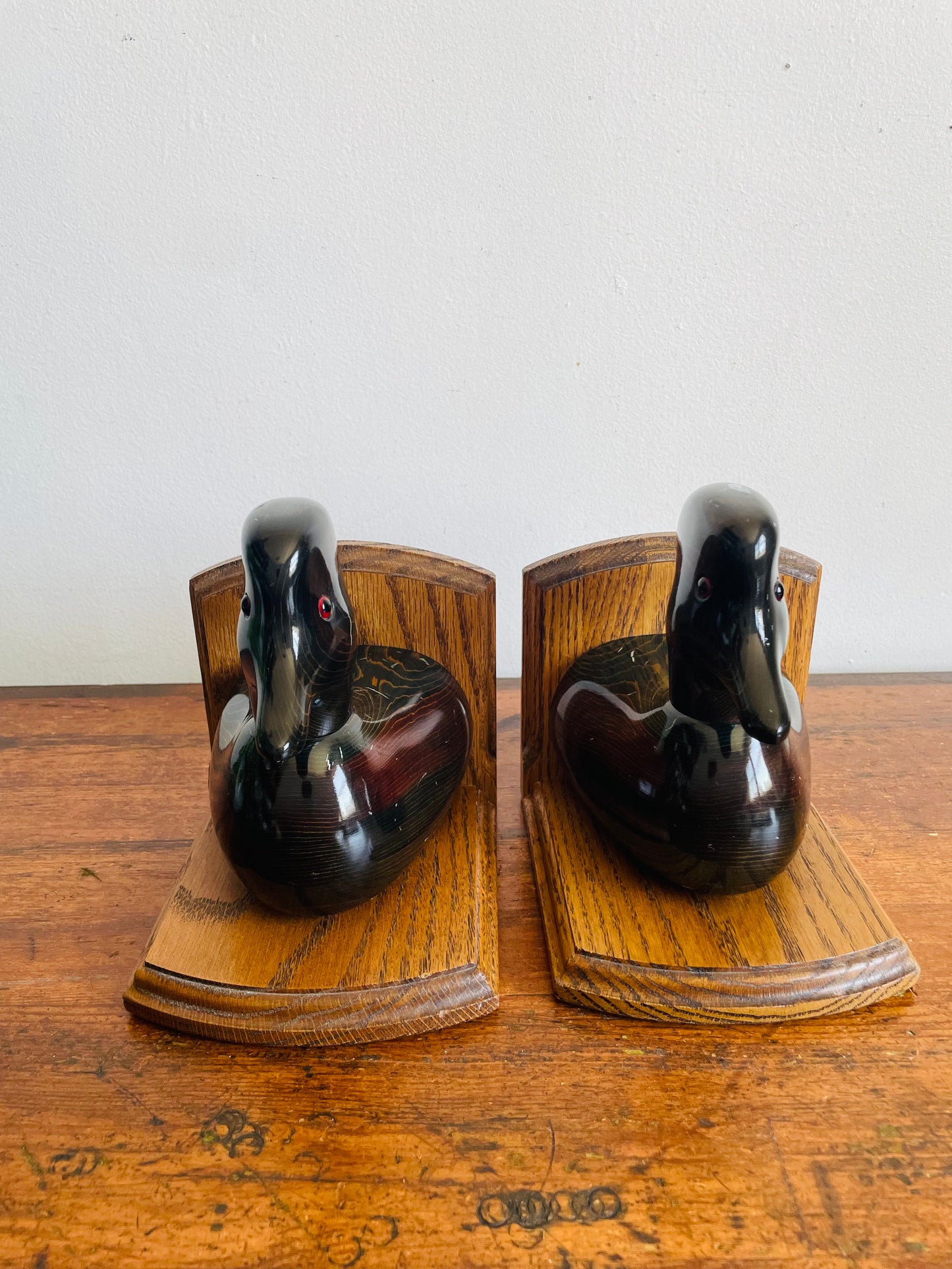 Vintage Bundy & Company Wood Duck Decoy Bookends - Set of 2