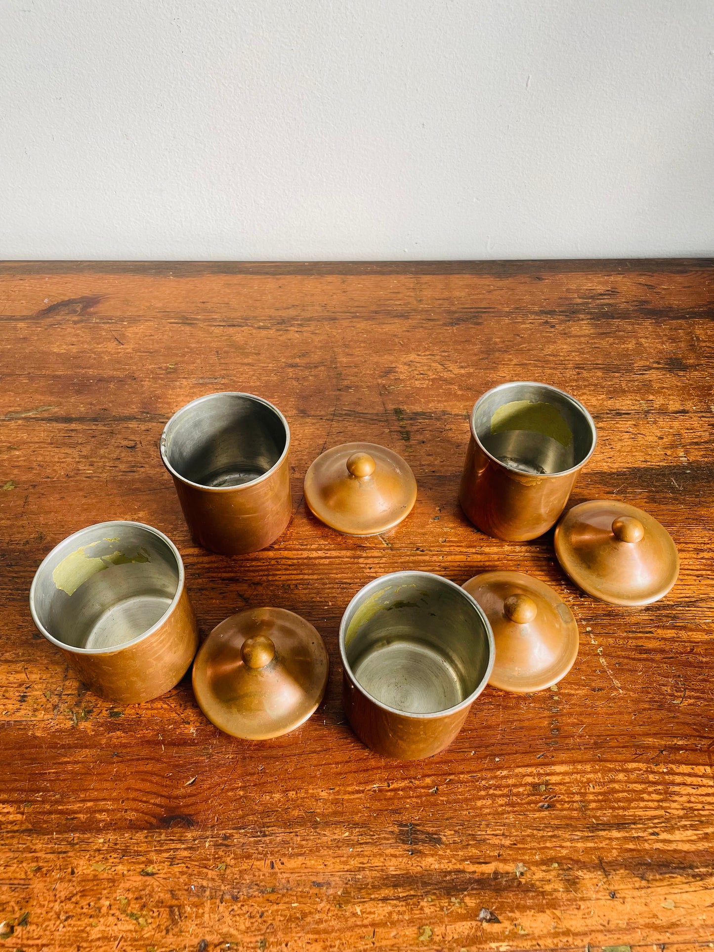 Vintage Collection of Douro B & M Mini Copper Canister Jars with Knob Handle Lids - Set of 4 - Made in Portugal
