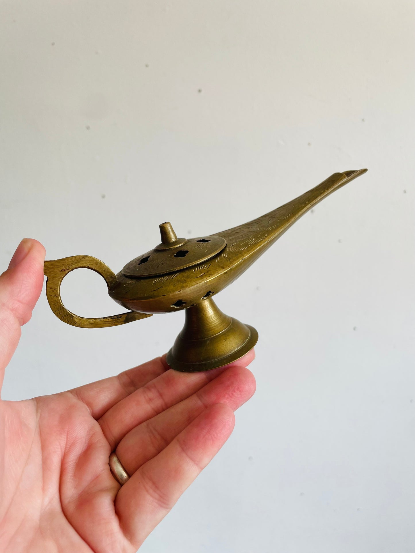 Vintage Solid Brass Aladdin Genie Lamp Cone Incense Burner