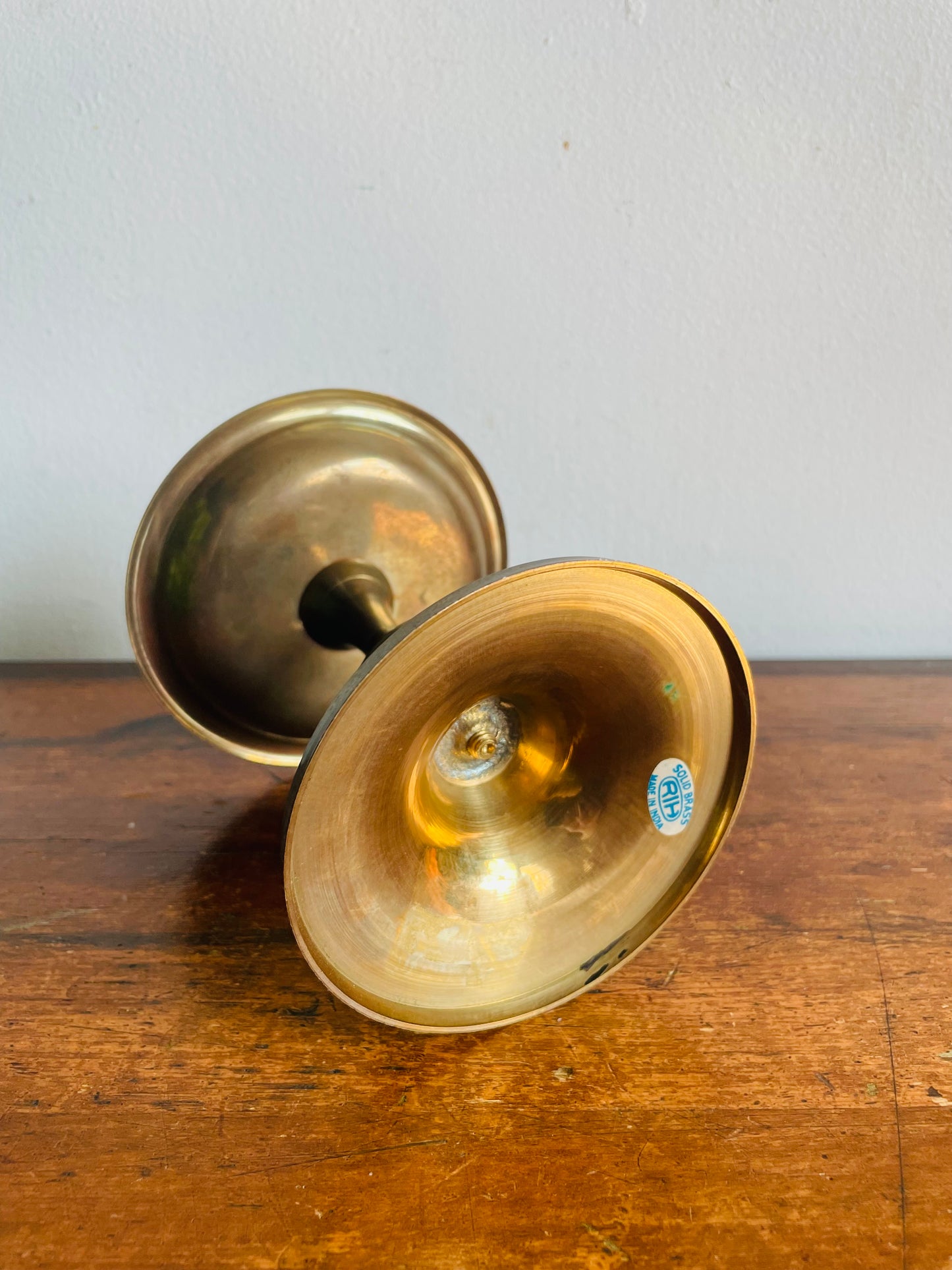 Vintage RIH Solid Brass 5" Pillar Candle Holder with Spike - Made in India