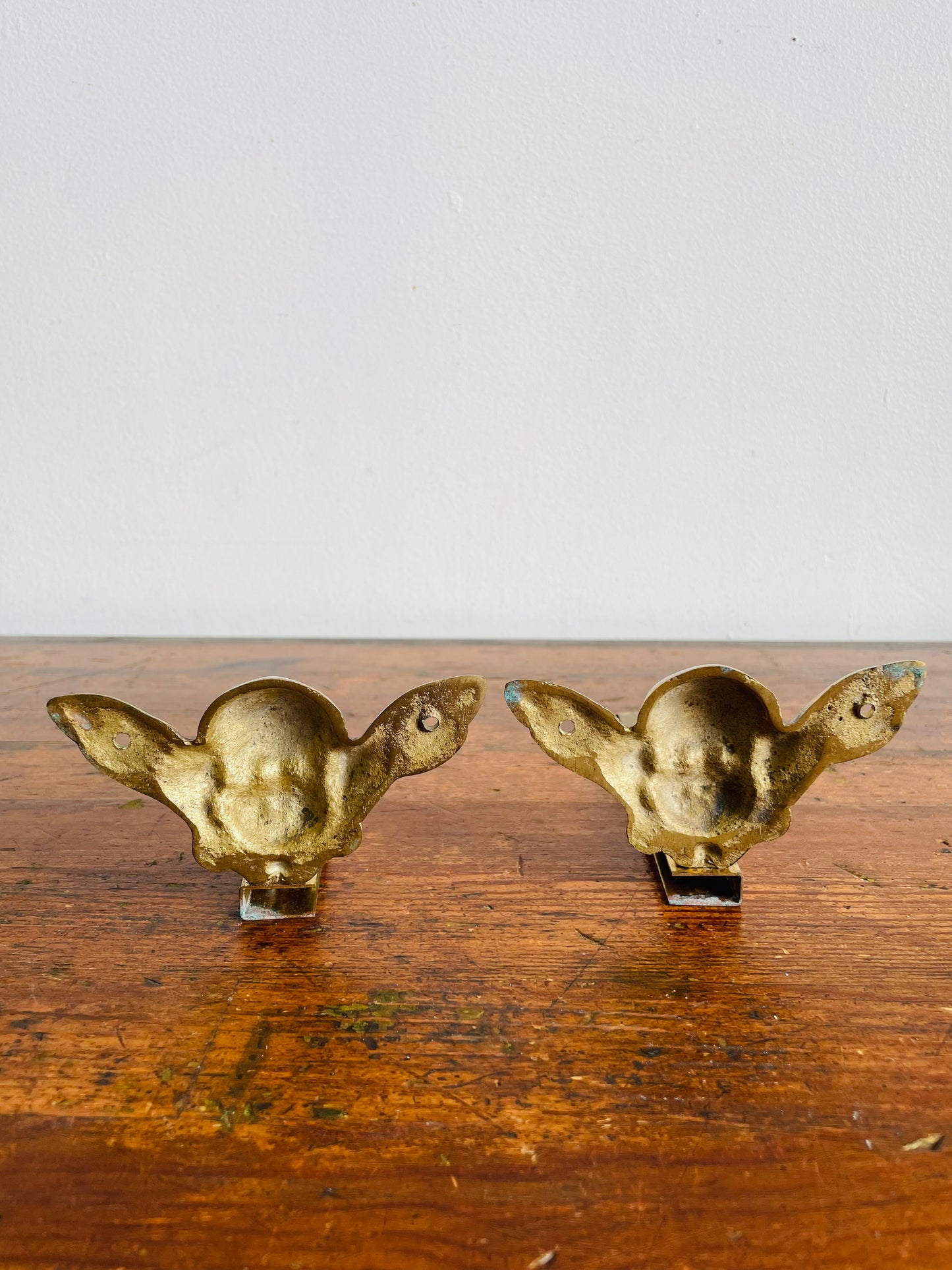 Vintage Solid Brass Cherub Angel Hook Hangers or Brackets - Great Project or DIY Piece - Set of 2 Hardware Pieces - Would be Great Stocking Hangers!