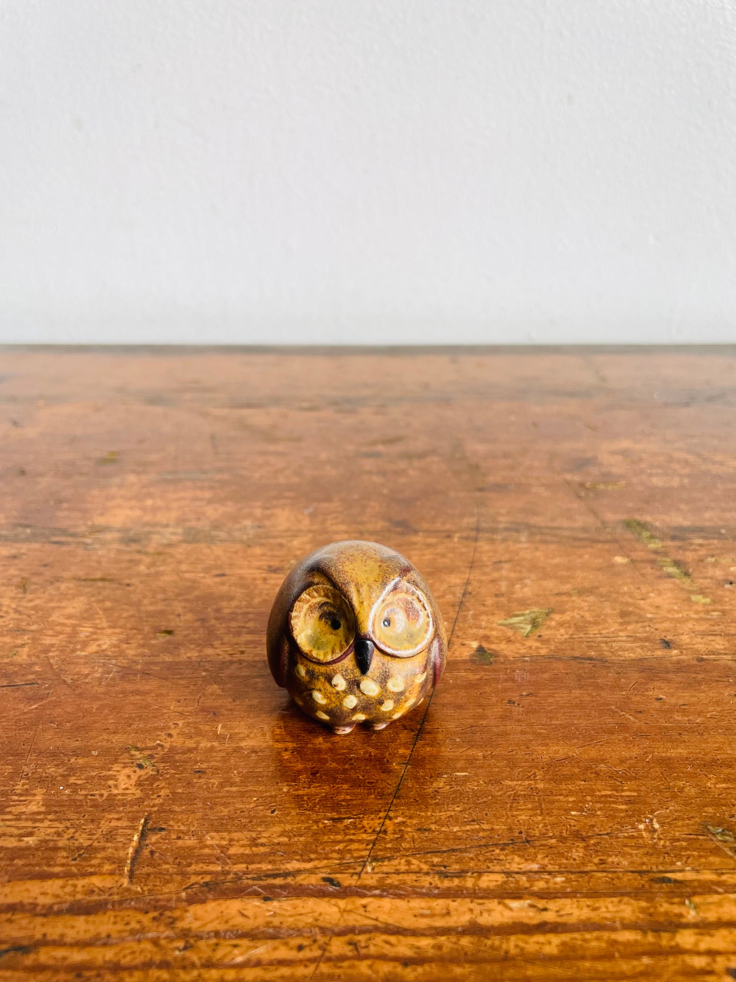 Vintage Teeny Tiny Absolutely Adorable Round Pottery Owl Miniature Figurine