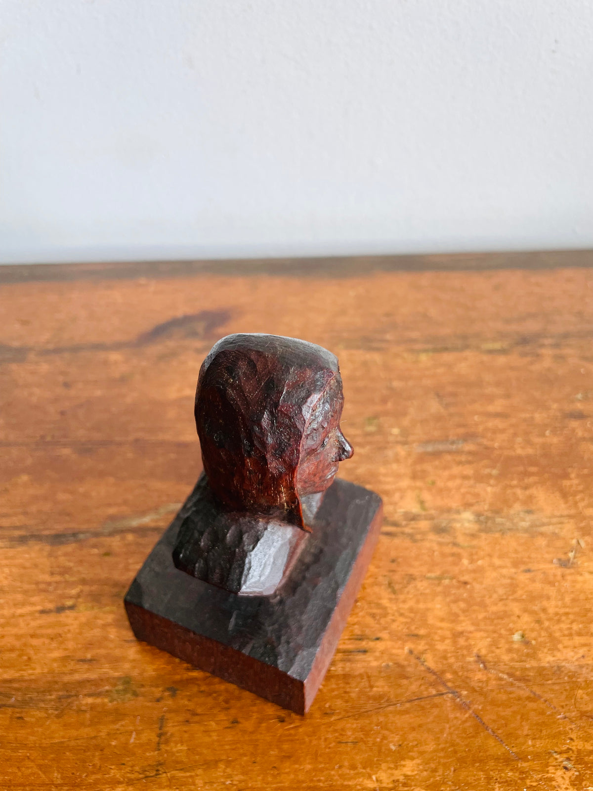 Vintage Stunning Artist Signed Dark Wood Sculpture Bust Statue of Person - Hand Carved From a Single Piece of Wood