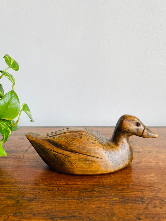 Vintage 1989 Wood Duck Decoy Bird Figurine - Artist Signed