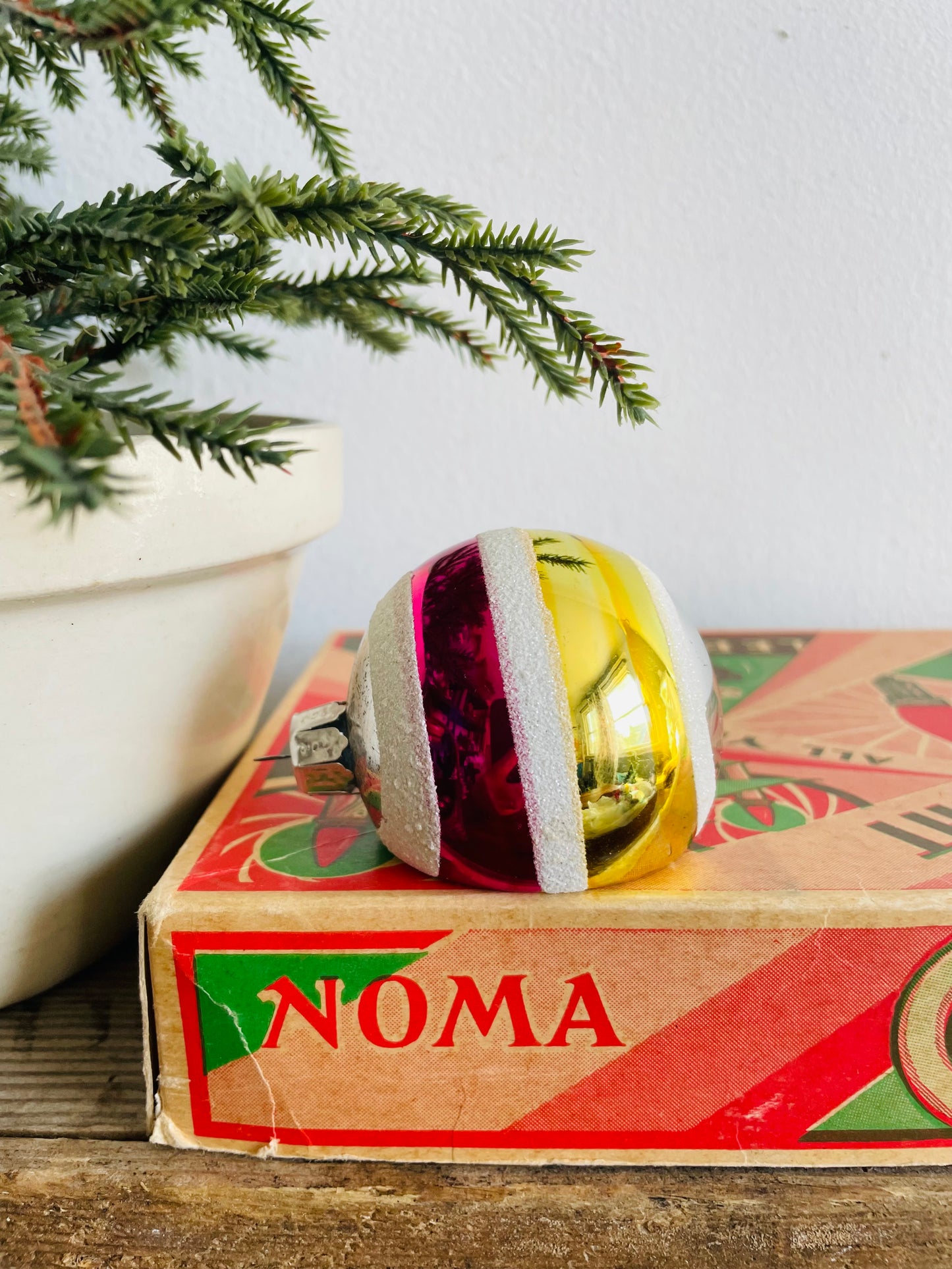 Pink, Yellow & Frosted Glitter Striped Glass Indent Ornament