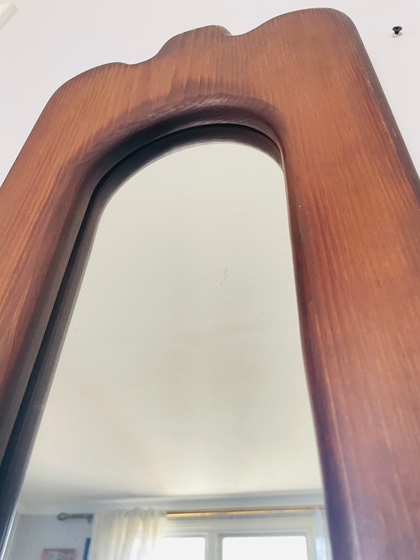 Vintage Organic Wavy Shaped Wood Mirror with Two Shelf Ledges - 3.5 Feet Long - No Shipping