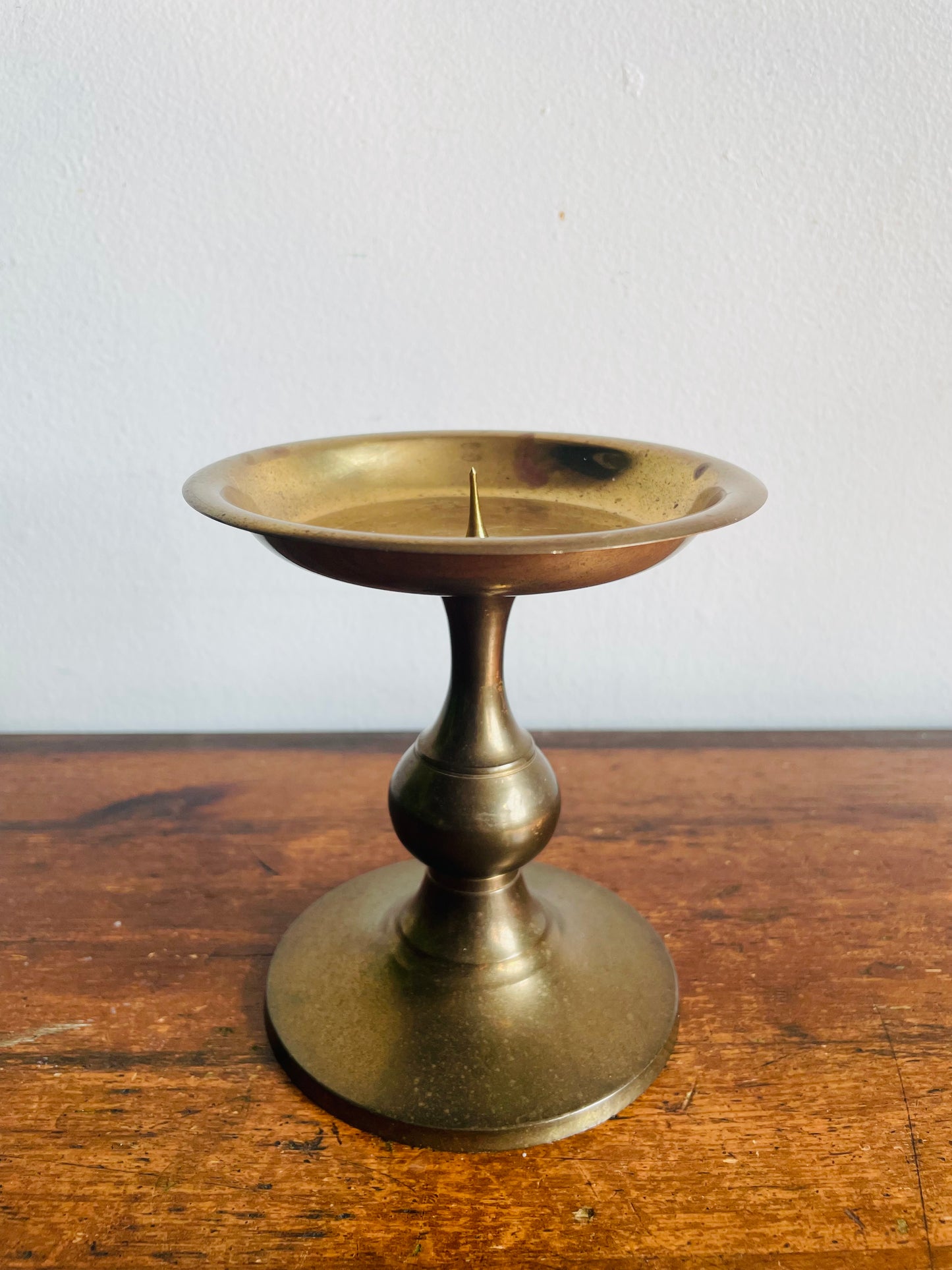 Vintage RIH Solid Brass 5" Pillar Candle Holder with Spike - Made in India