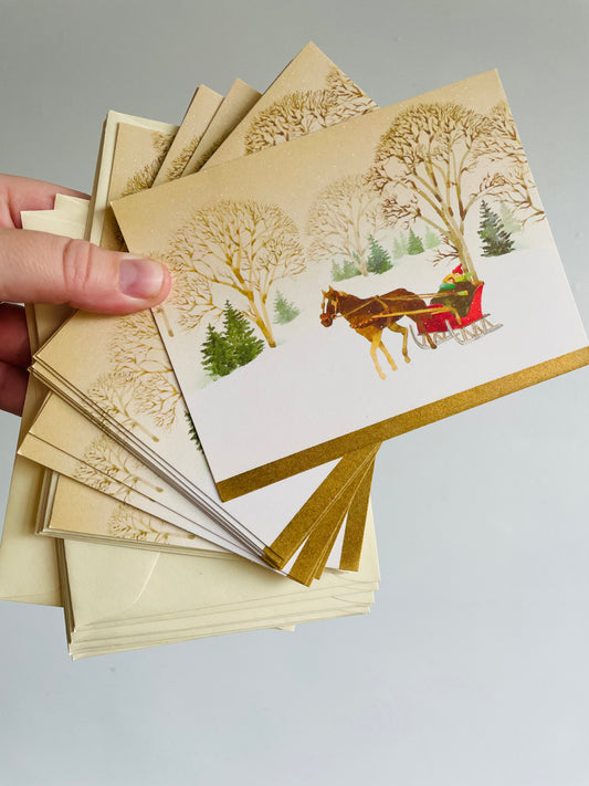 Carlton Made in Toronto Christmas Greeting Cards with Horse Drawn Sleigh - Set of 13 with Envelopes