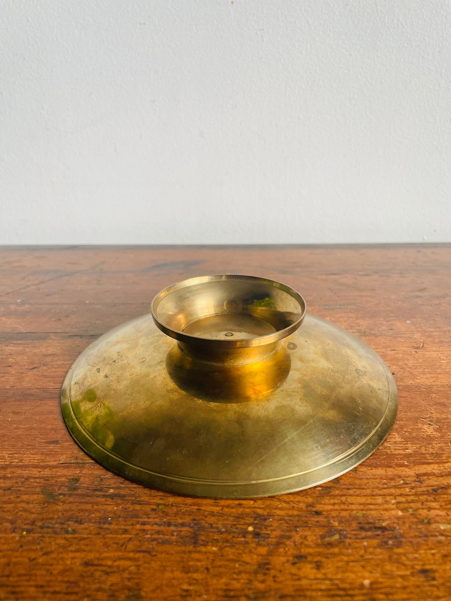 Vintage Enamelled Brass Footed Pedestal Bowl Dish with Pair of Owls Perched on Cherry Blossom Tree Branch Design