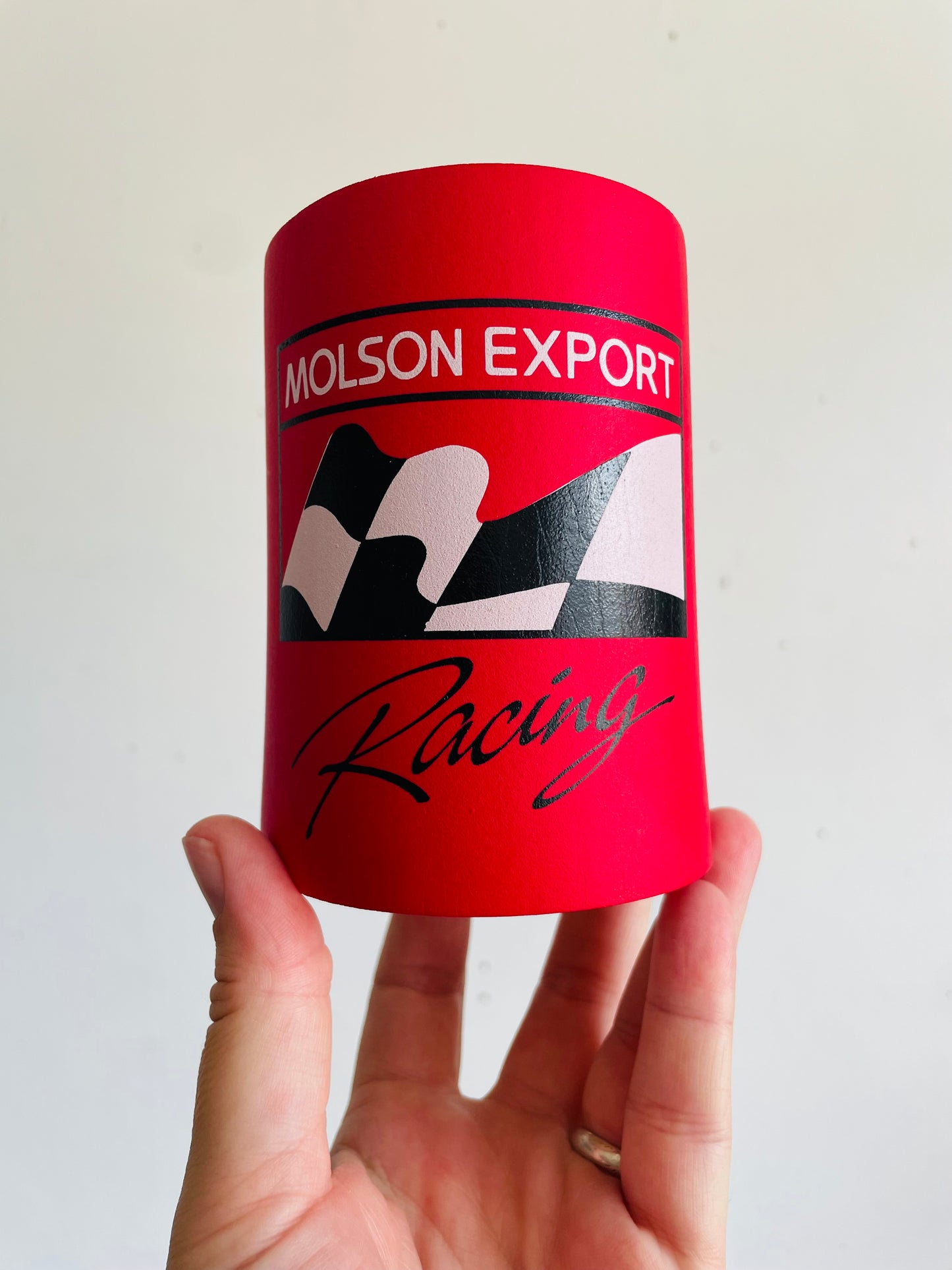 Vintage Molson Export Racing Red Drink Sleeve Cozy / Koozie - Insulated Can Holder - Arctic Kup Brand Made in Canada