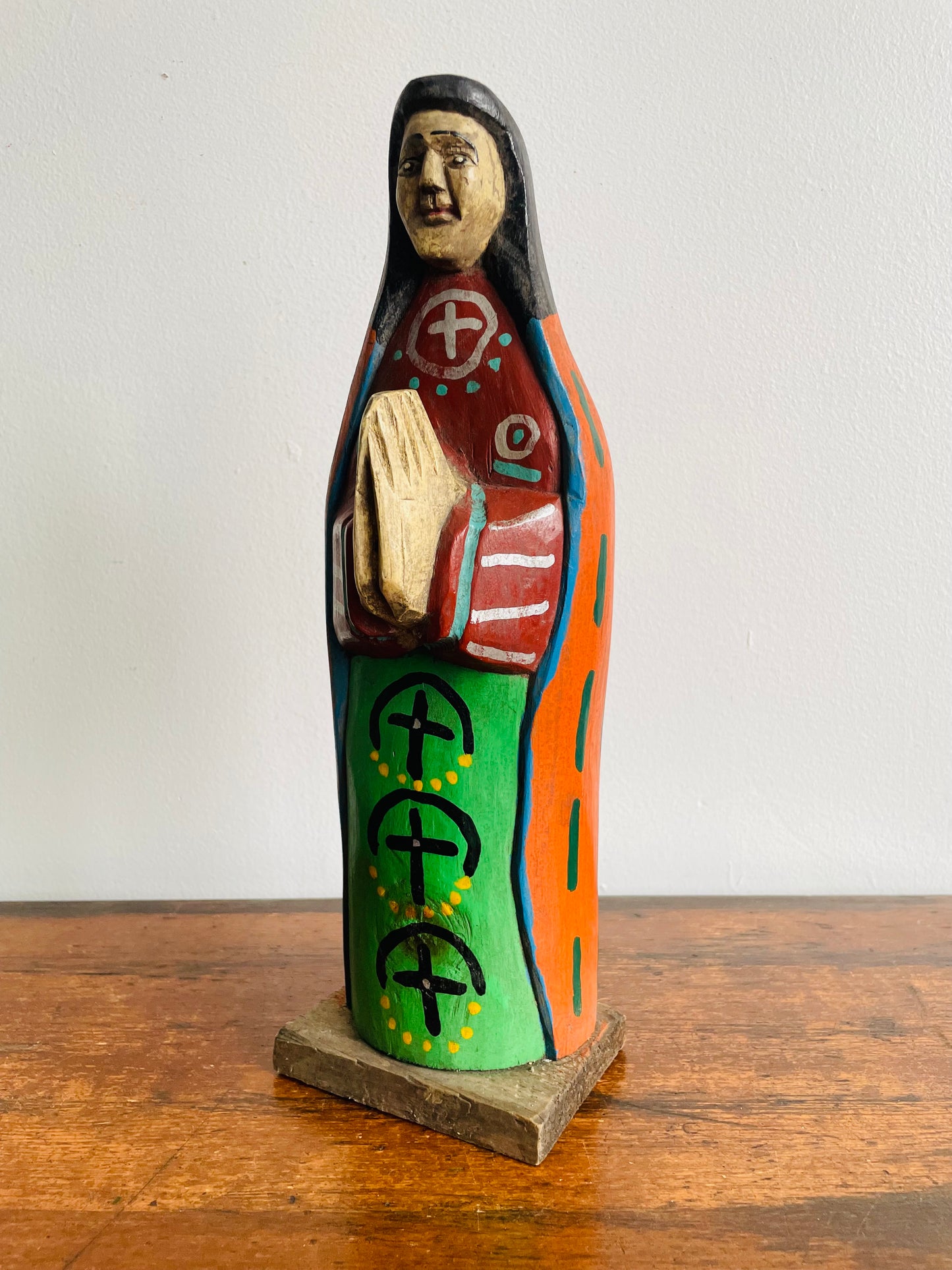 Guatemalan Carved Wooden Folk Art Statue of Woman or Saint Praying - Santo Religious Statue