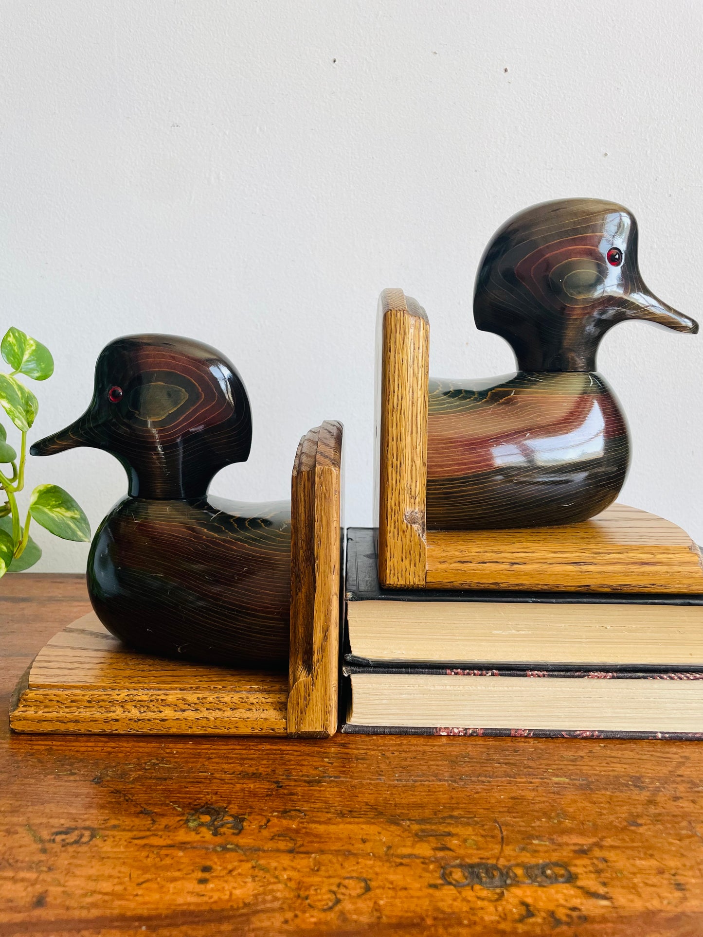 Vintage Bundy & Company Wood Duck Decoy Bookends - Set of 2