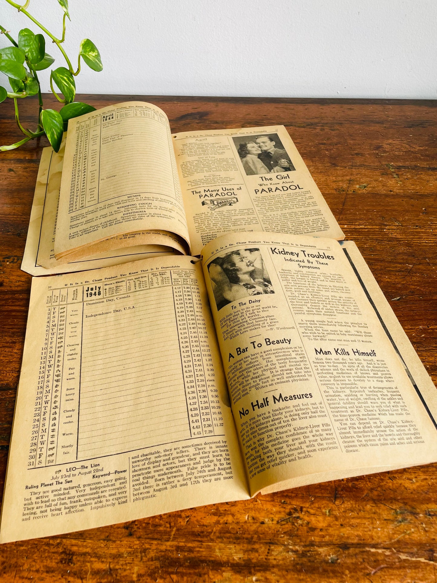 Vintage 1944 & 1948 Dr. A.W. Chase's Calendar Almanac Paper Booklets - For The Home, Factory, Farm & Office - Set of 2 - Oakville, Canada