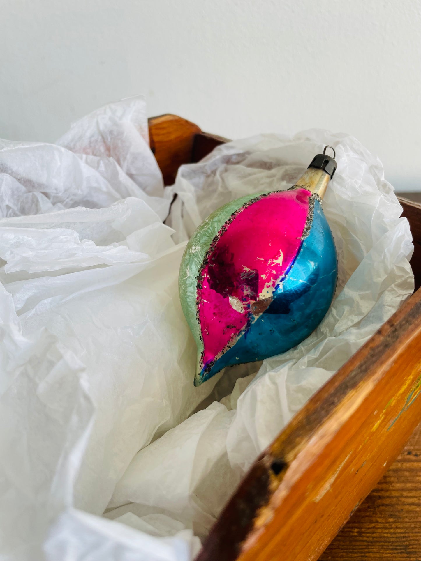 Blue, Pink & Silver Glass Indent Ornament - Made in Poland