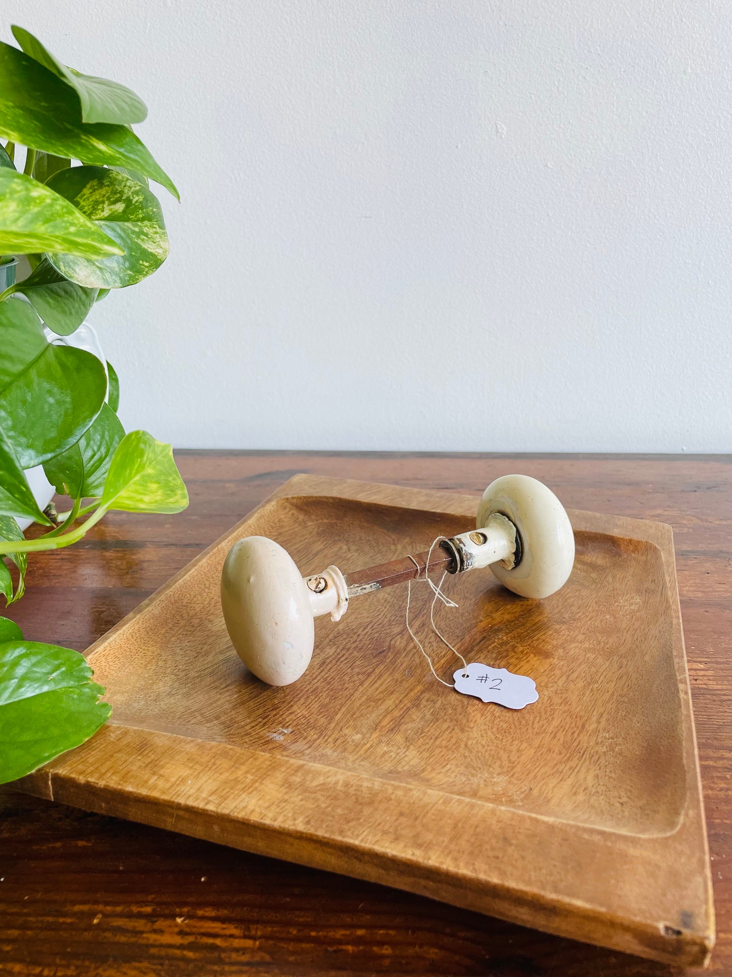 White Porcelain Door Knob Set with Connecting Spindle Shaft #2