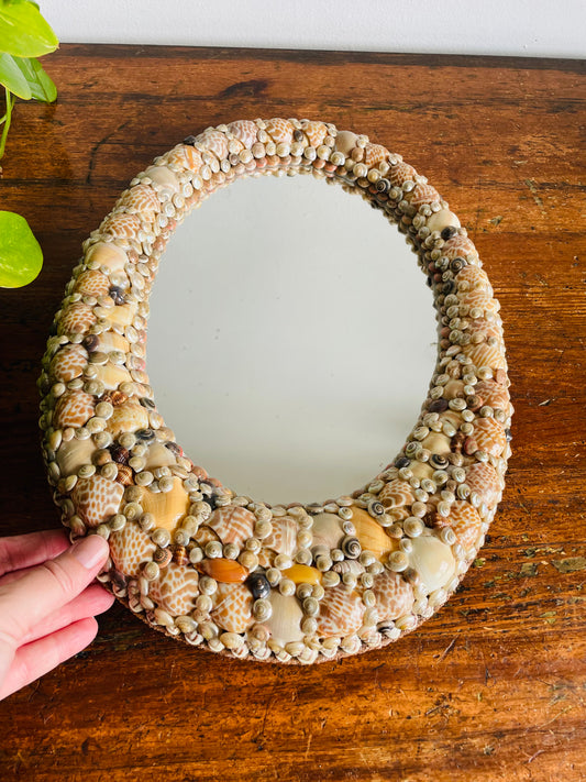 Vintage Handmade Oval Seashell Mirror - No Shipping