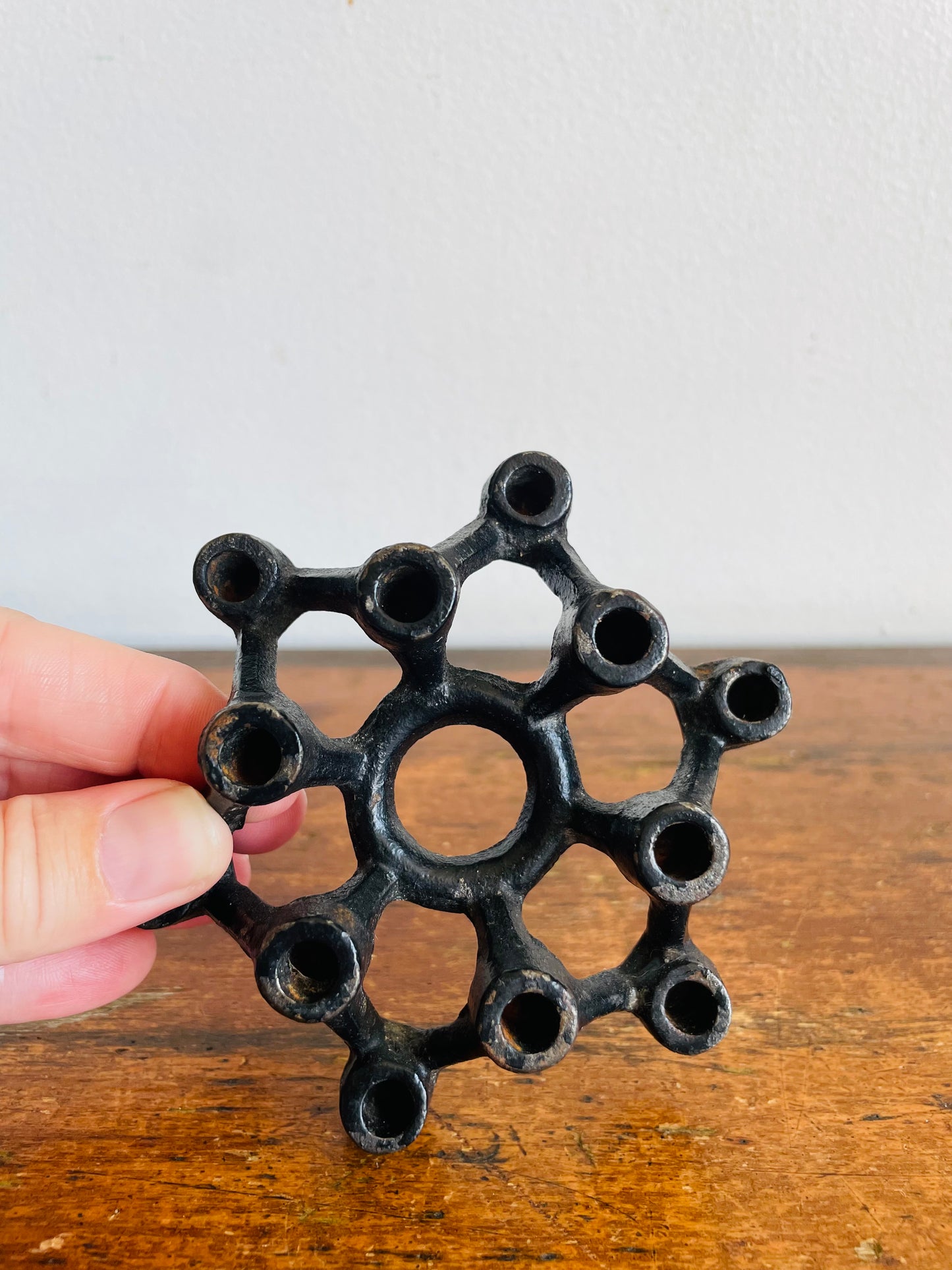 Vintage Mid-Century Modern Black Cast Iron Spider Atomic Starburst Candle Holder for 12 Slim Tapers - Made in Japan