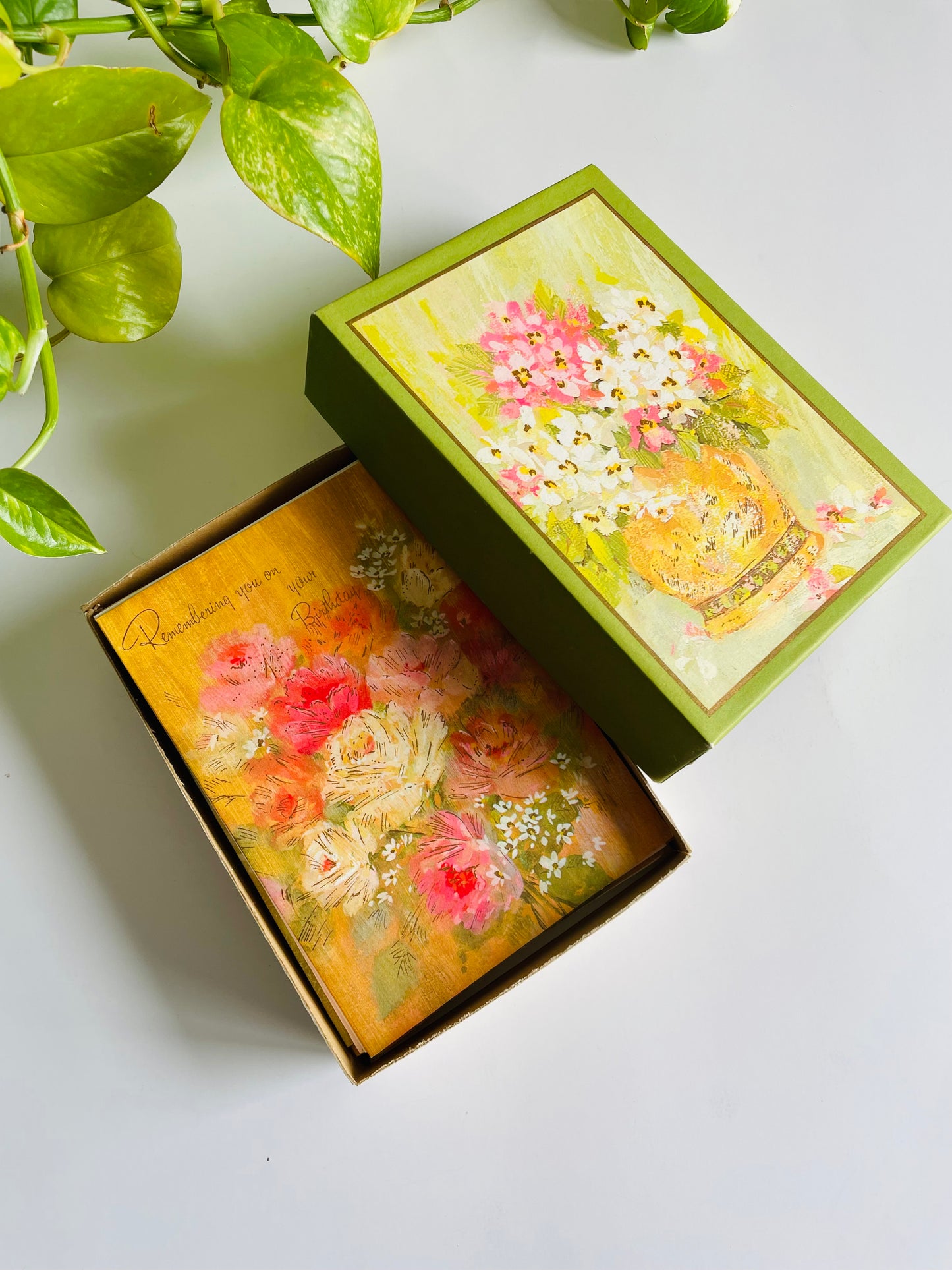 Vintage Box of Unused Assorted Greeting Cards for All Occasions - Floral & Cheerful Colourful Theme - Set of 15 with Envelopes