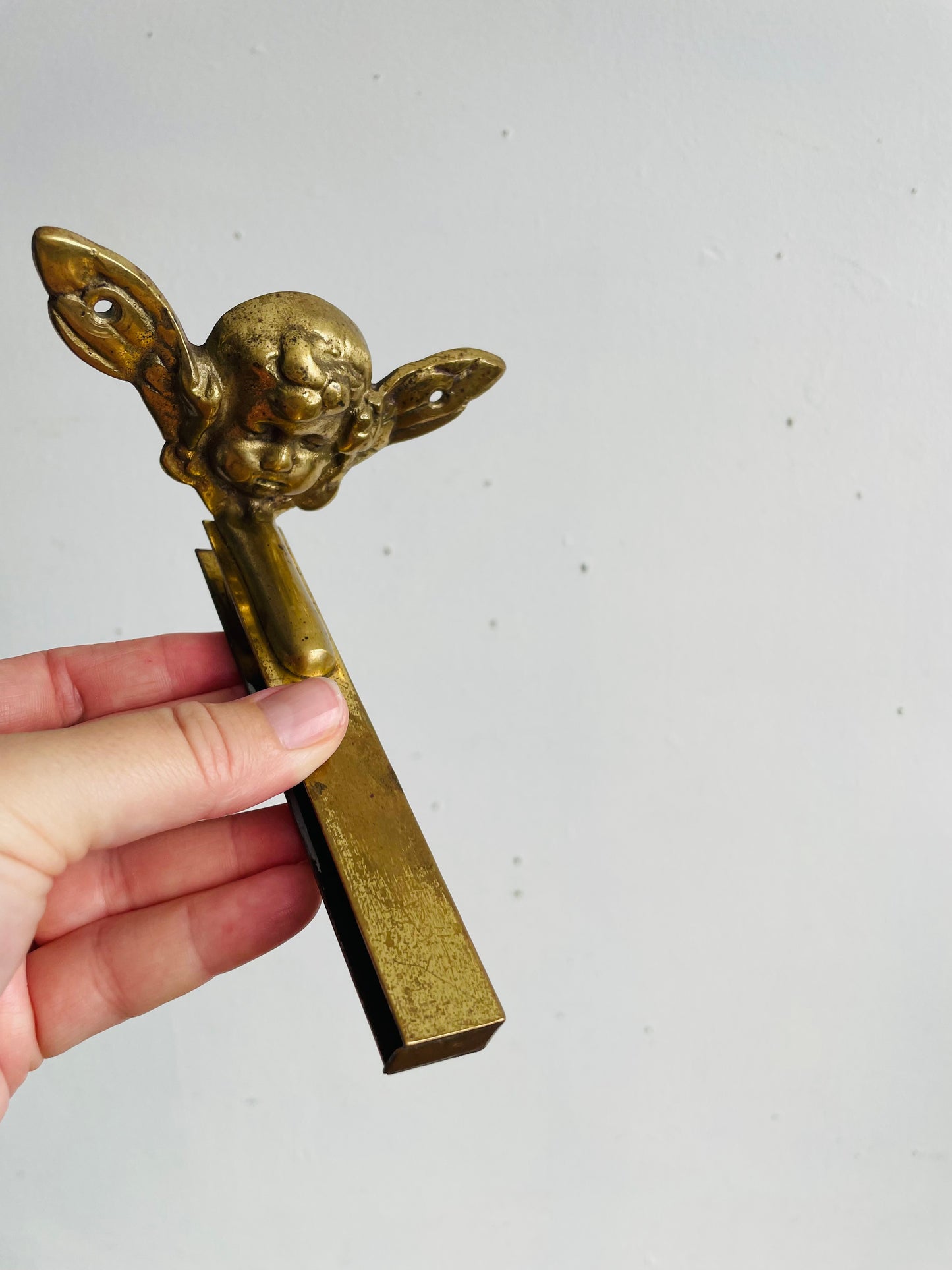 Vintage Solid Brass Cherub Angel Hook Hangers or Brackets - Great Project or DIY Piece - Set of 2 Hardware Pieces - Would be Great Stocking Hangers!