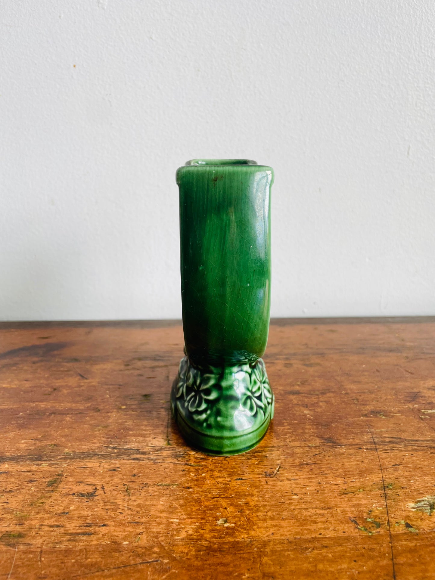 Vintage Green Sylvac 4110 Good Luck From Ireland Vase, Match, or Incense Holder with Horseshoe Horse Equestrian Design #1 - Made in England