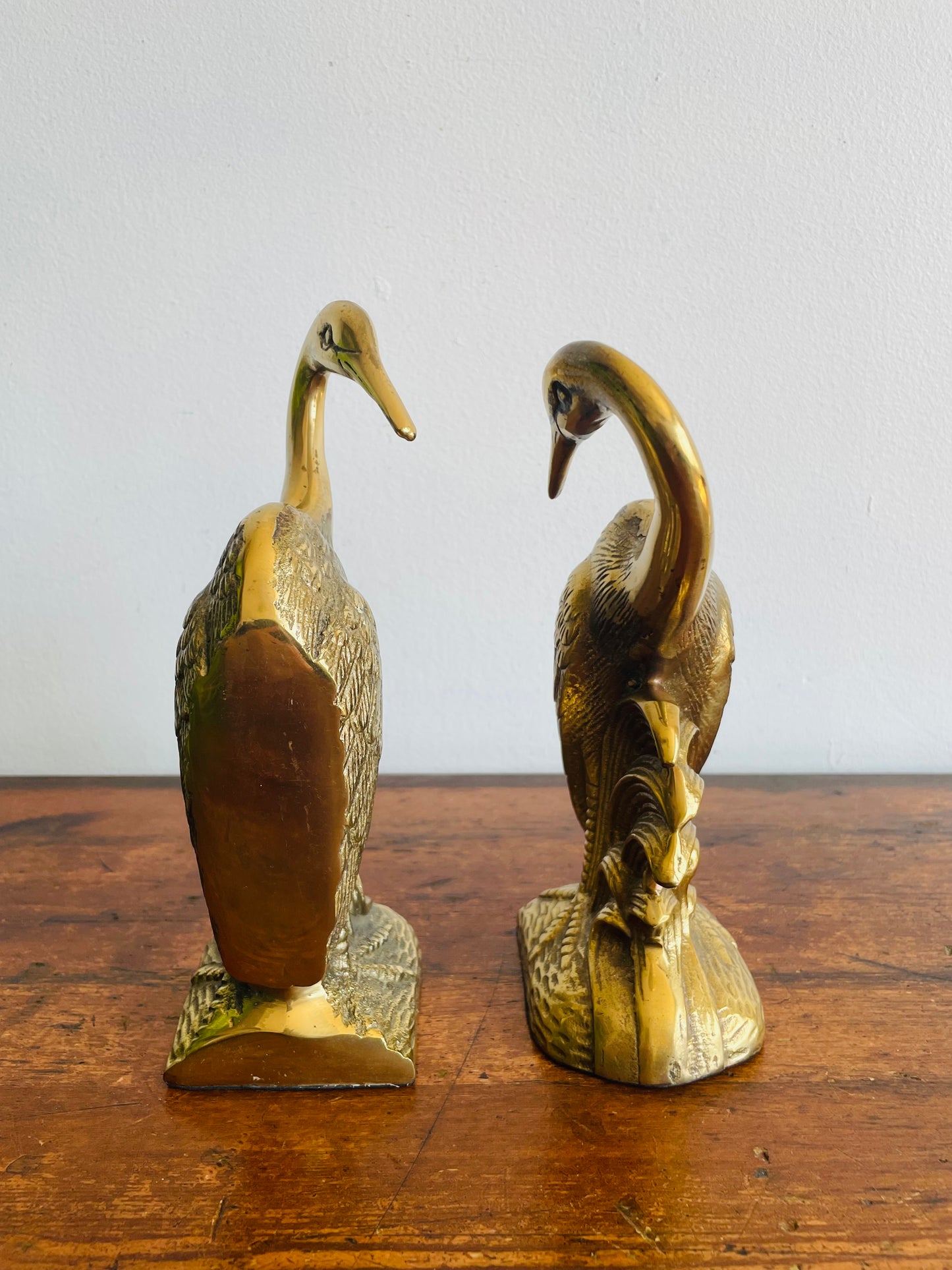 Solid Brass Heron or Crane Bird Bookends - Set of 2 - 1991 Made in Korea