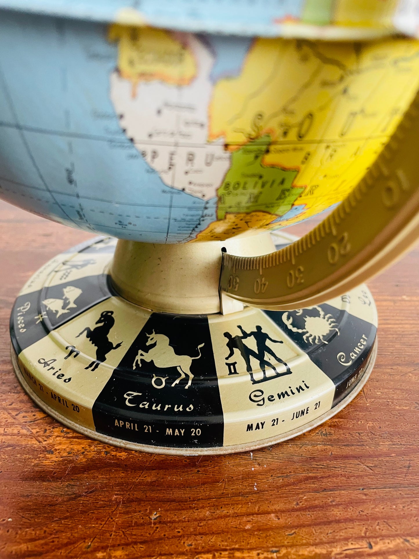 Ohio Art Tin World Globe with Zodiac Astrology Symbols - Made in Bryan Ohio USA