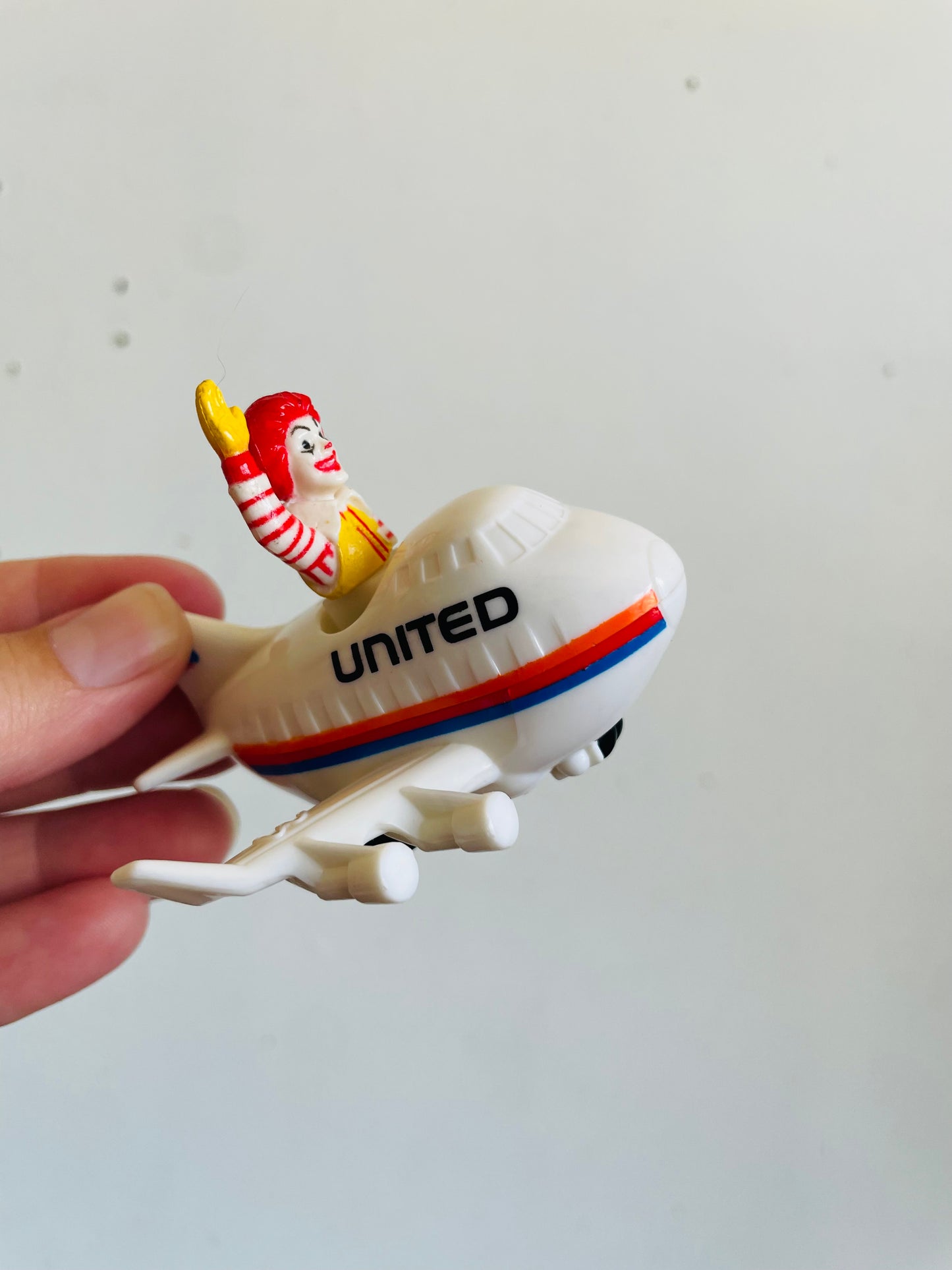 Vintage 1991 McDonald's Happy Meal Toy - Ronald McDonald in United Airlines Plane - Friendly Skies Series
