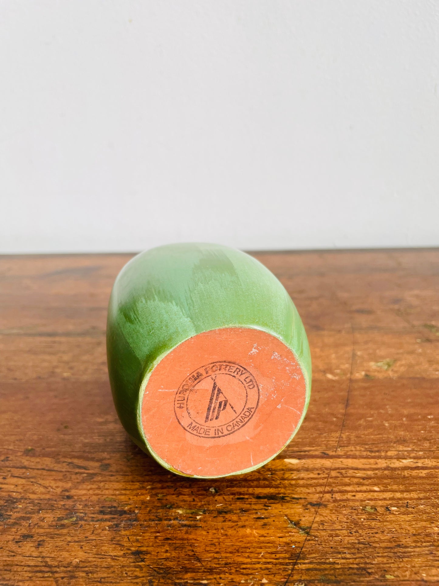 Vintage Mid-Century Modern Huronia Pottery Ltd. Acid Green Glazed Bud Vase - Made in Canada