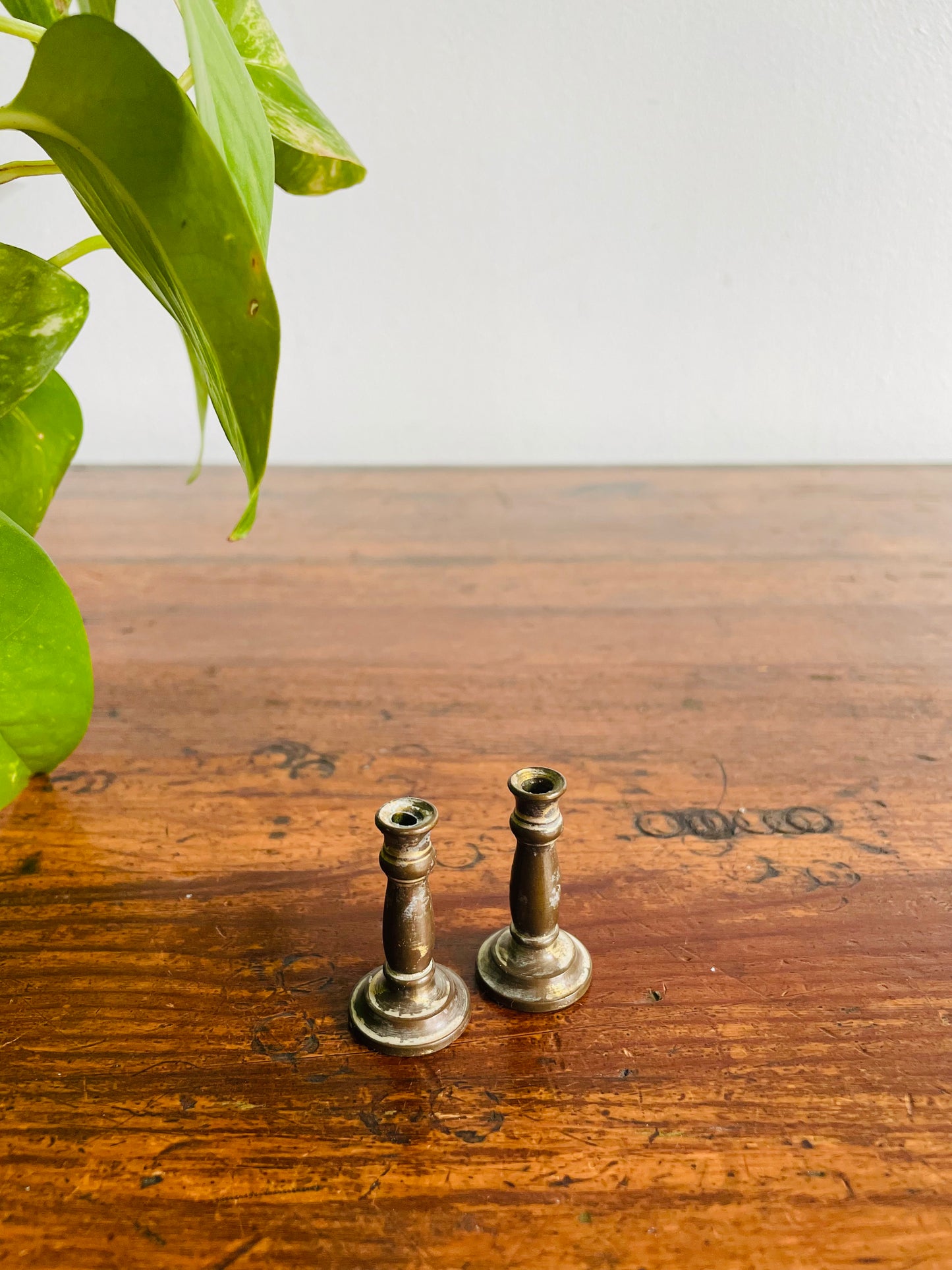 Adorable Dollhouse Sized 1.5" Brass Candle Holders - Set of 2