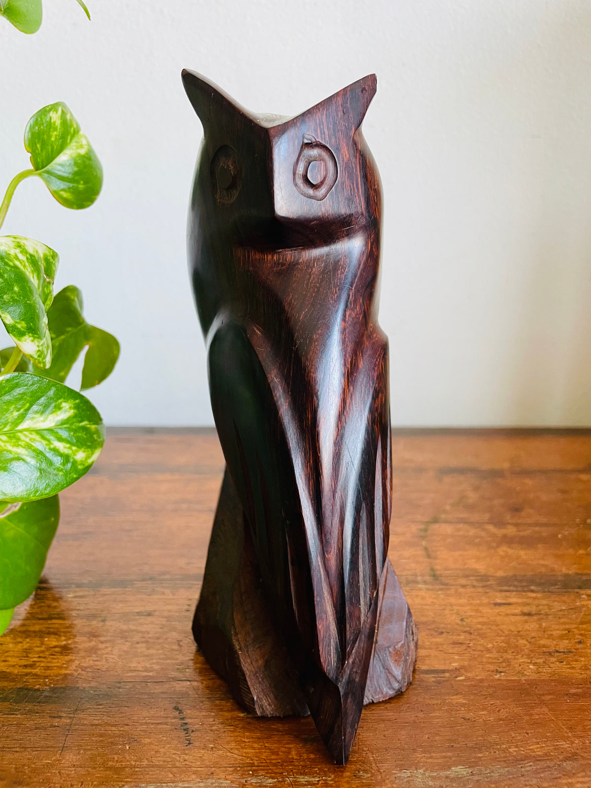 Vintage Hand-Carved Ironwood Owl Statue Figurine