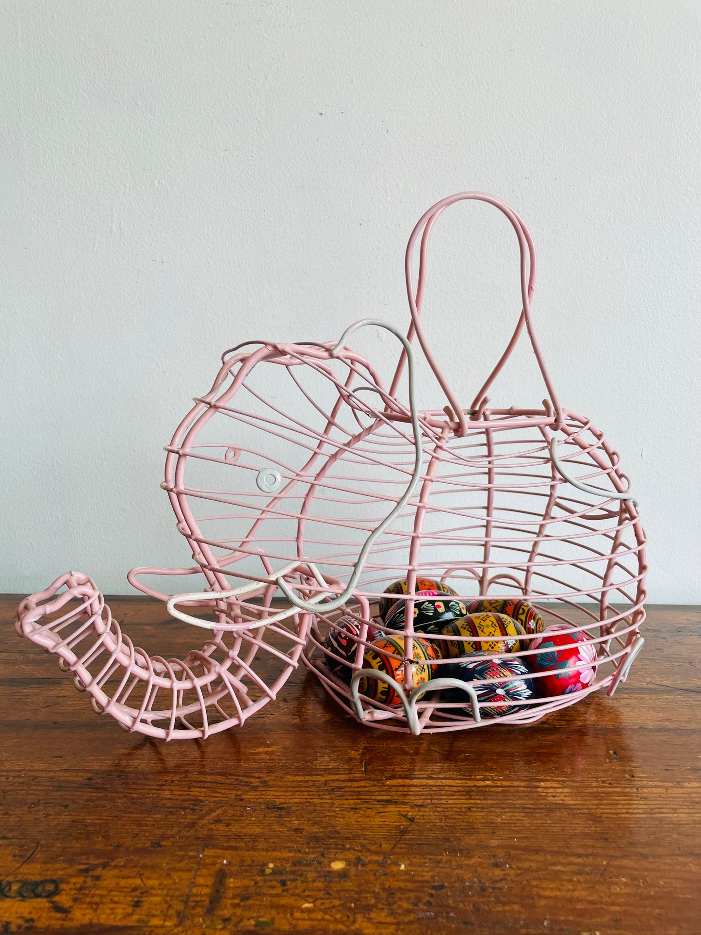 Pink Metal Elephant Egg Basket - Great for Eggs, Fruit, Vegetables, Plant, or Easter!