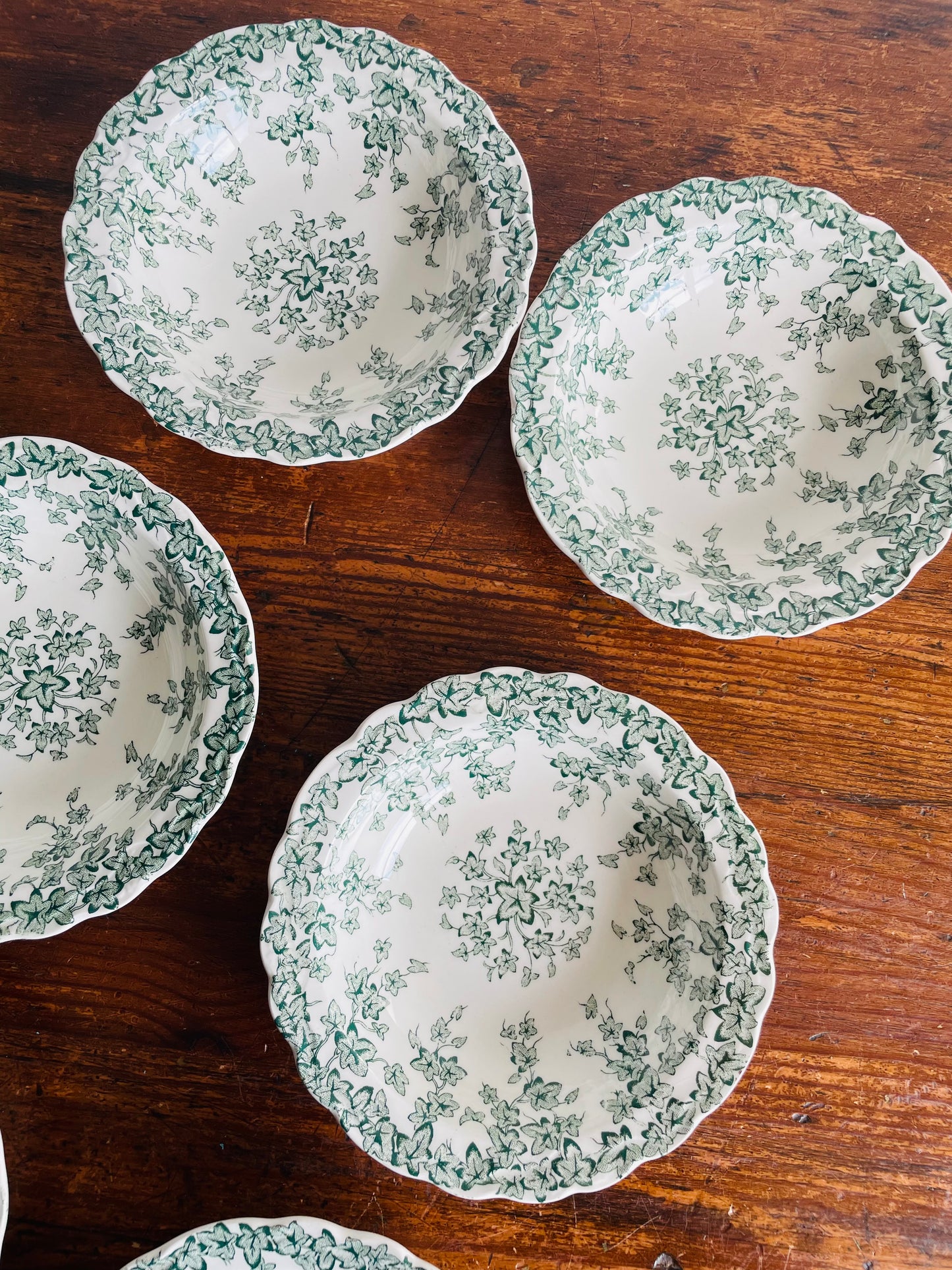 Crown Ducal England Small Fruit, Dessert or Sauce Bowls - Adaptation of Early English Ivy Green Pattern - Set of 6