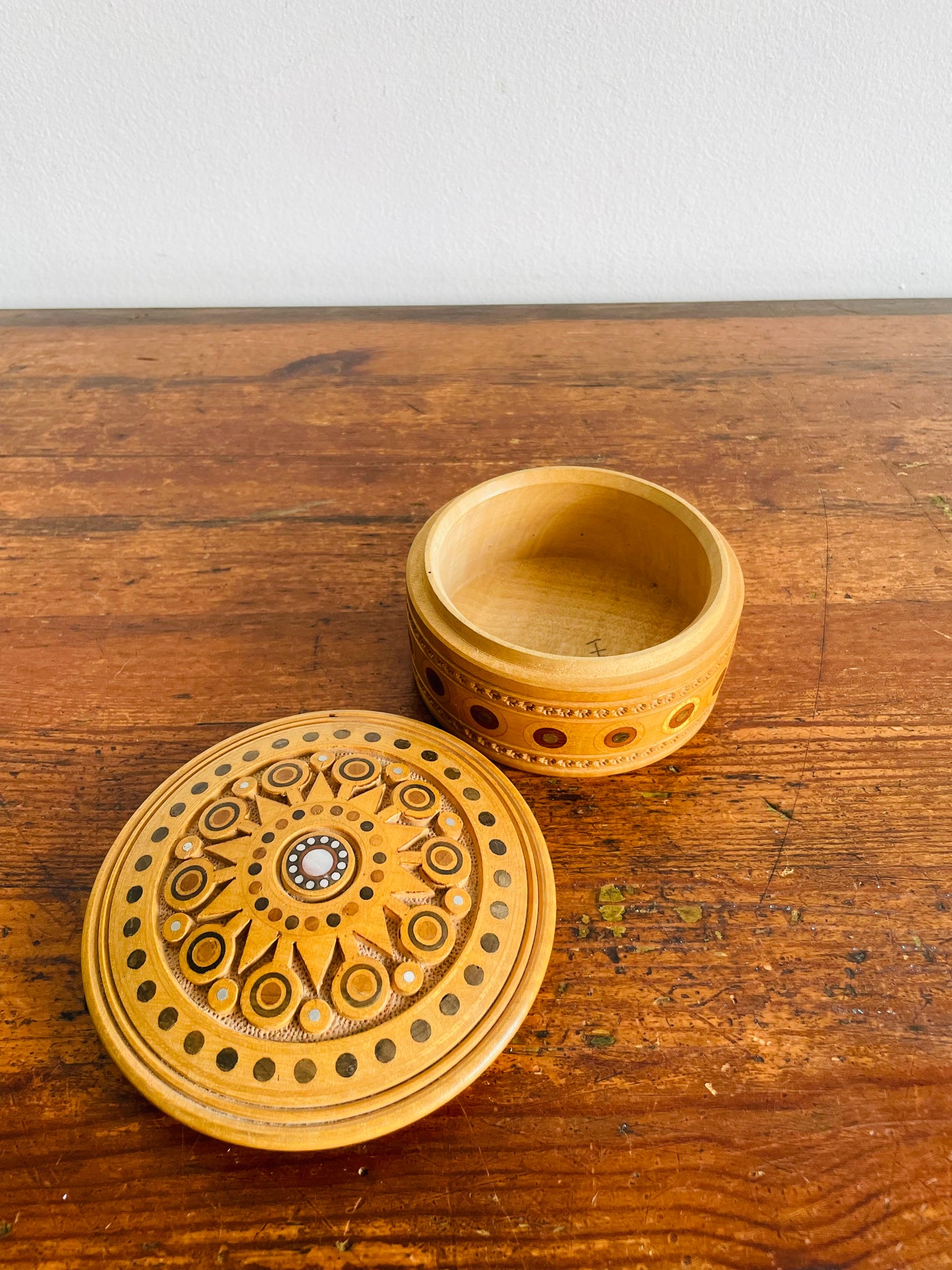 Eastern European Intricately Carved Wood Trinket Box with Lid