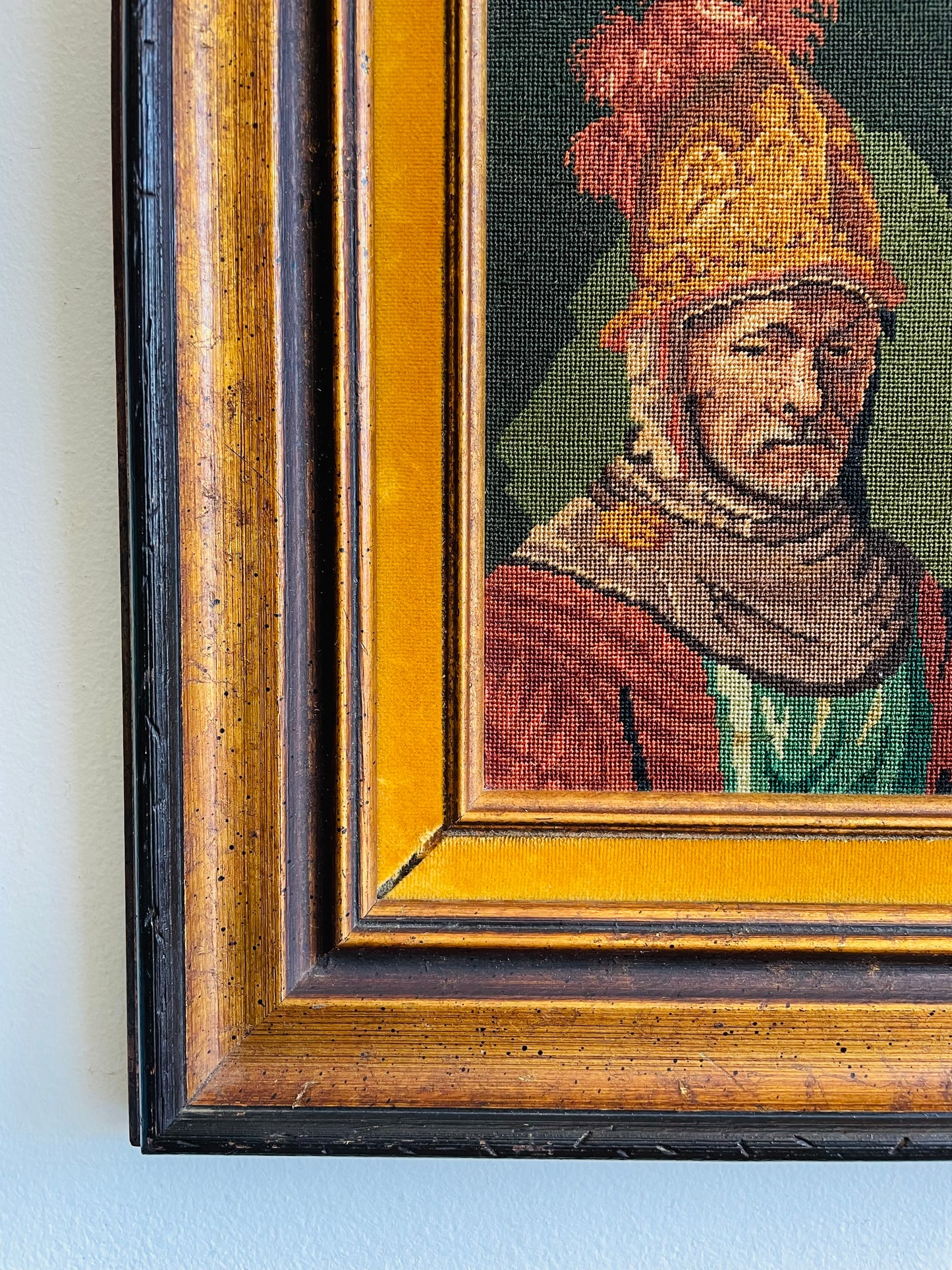 Vintage "The Man With The Golden Helmet" by Rembrandt Needlepoint Embroidery Picture