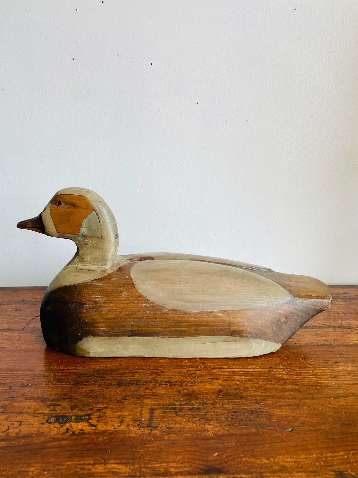 Vintage 1983 Hand-Carved & Painted Wood Duck Decoy Statue - Signed Ron Finbow