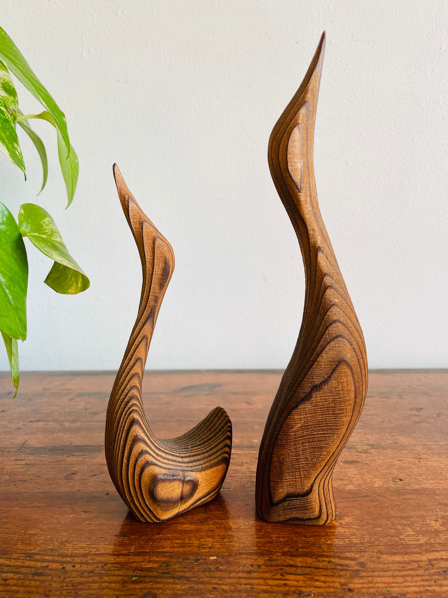 Mid-Century Modern Carved Redwood Birds by Oscar W. Johnston - Set of 2