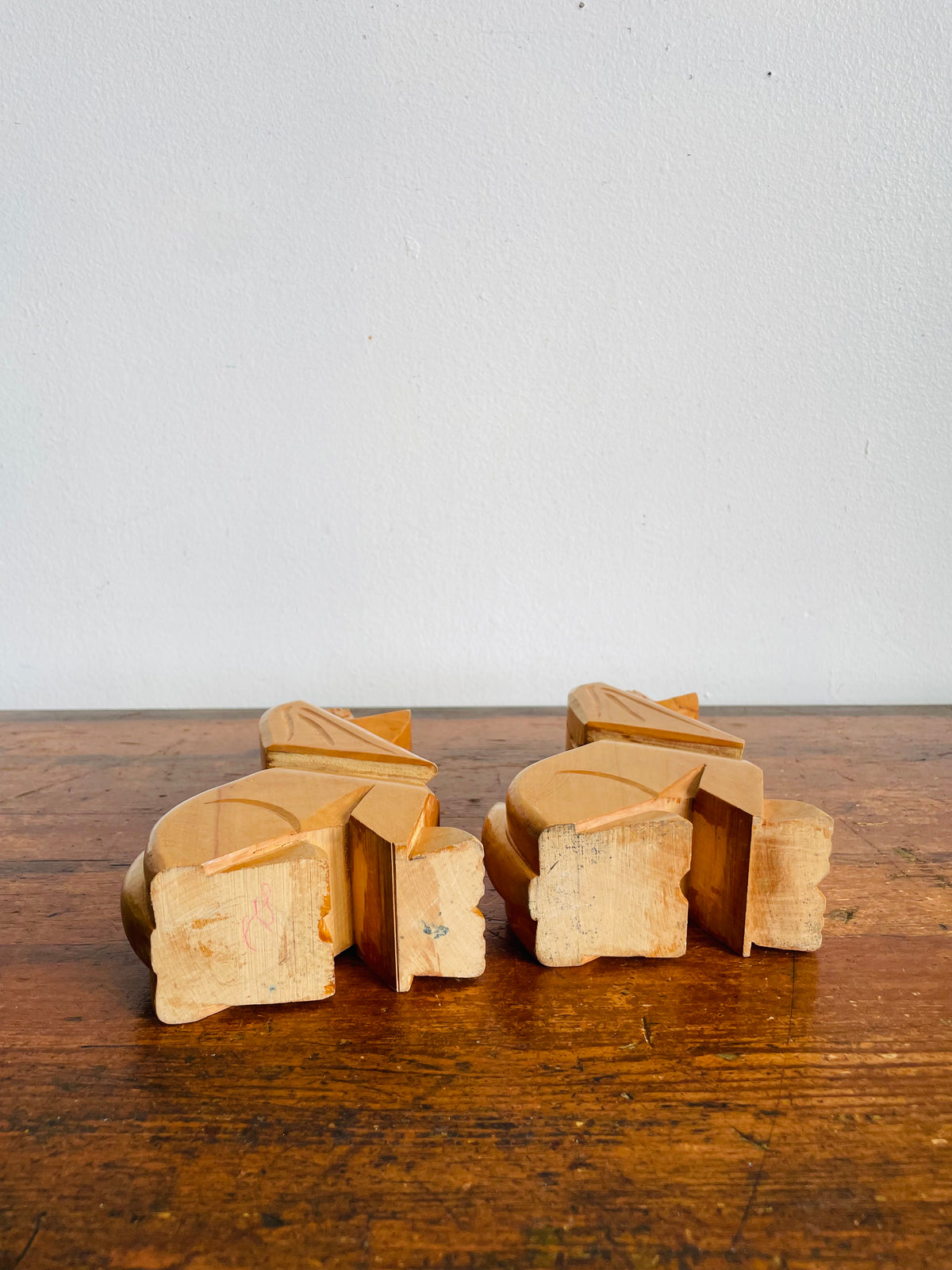 Vintage Carved Wood Hound Dog Bookends - Set of 2