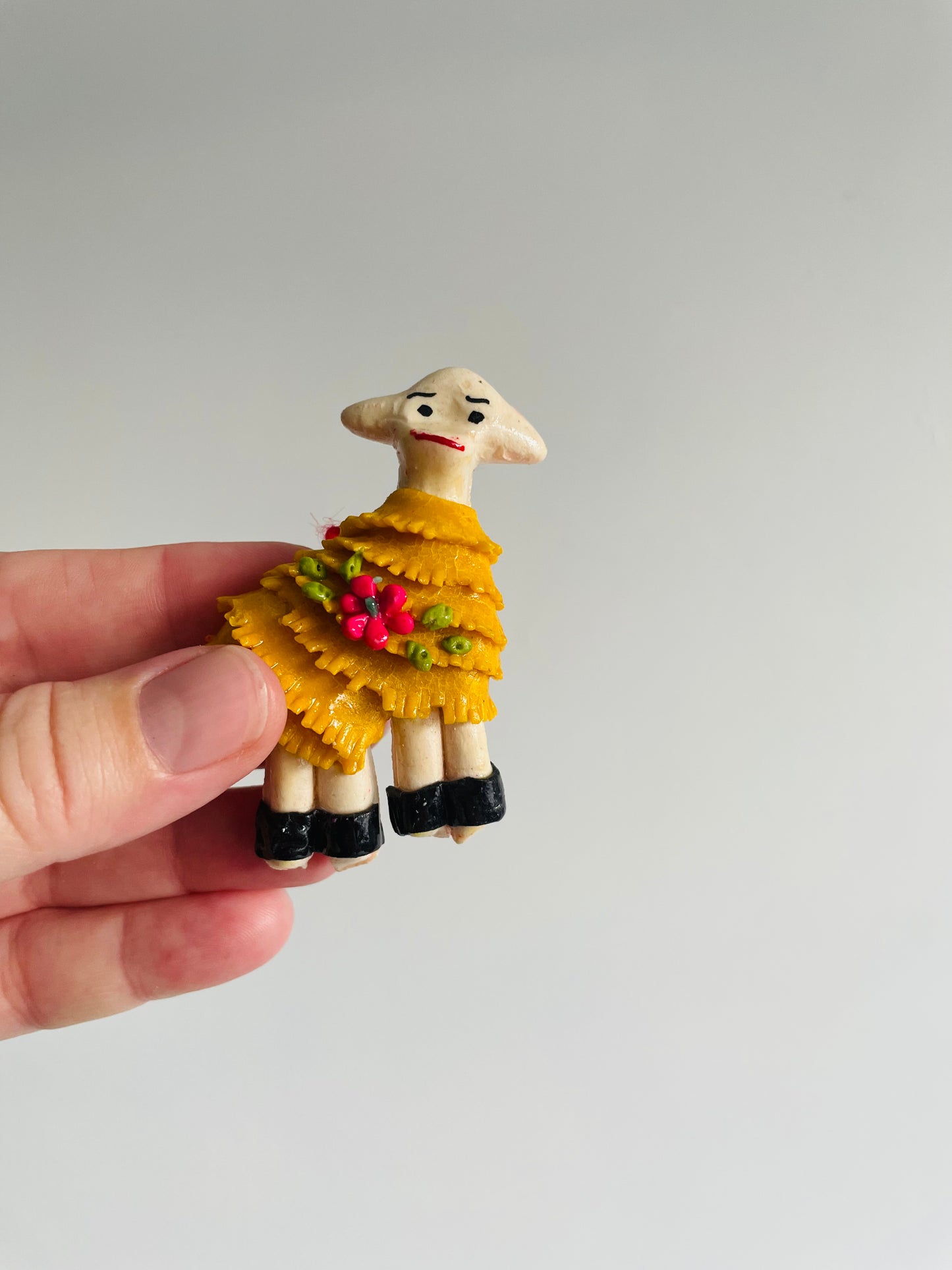 Handmade Salt Dough Folk Ornaments - People, Cat, Dove, Sheep, Parrot - Set of 6